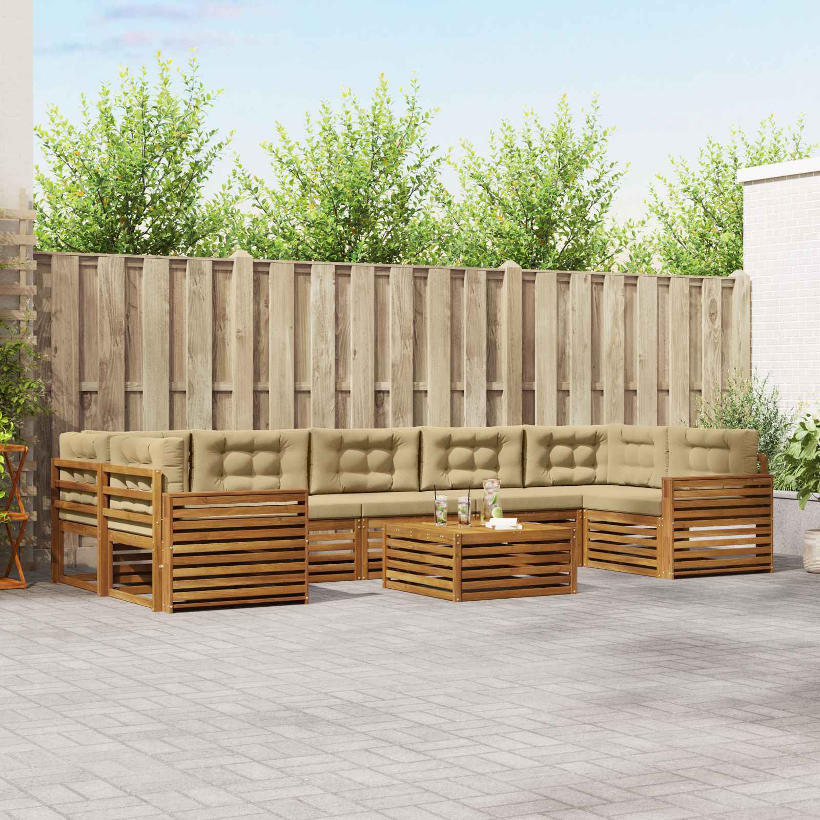 Buiten bankenset met kussen 8 pcs Natuurlijk en Beige – afbeelding 1