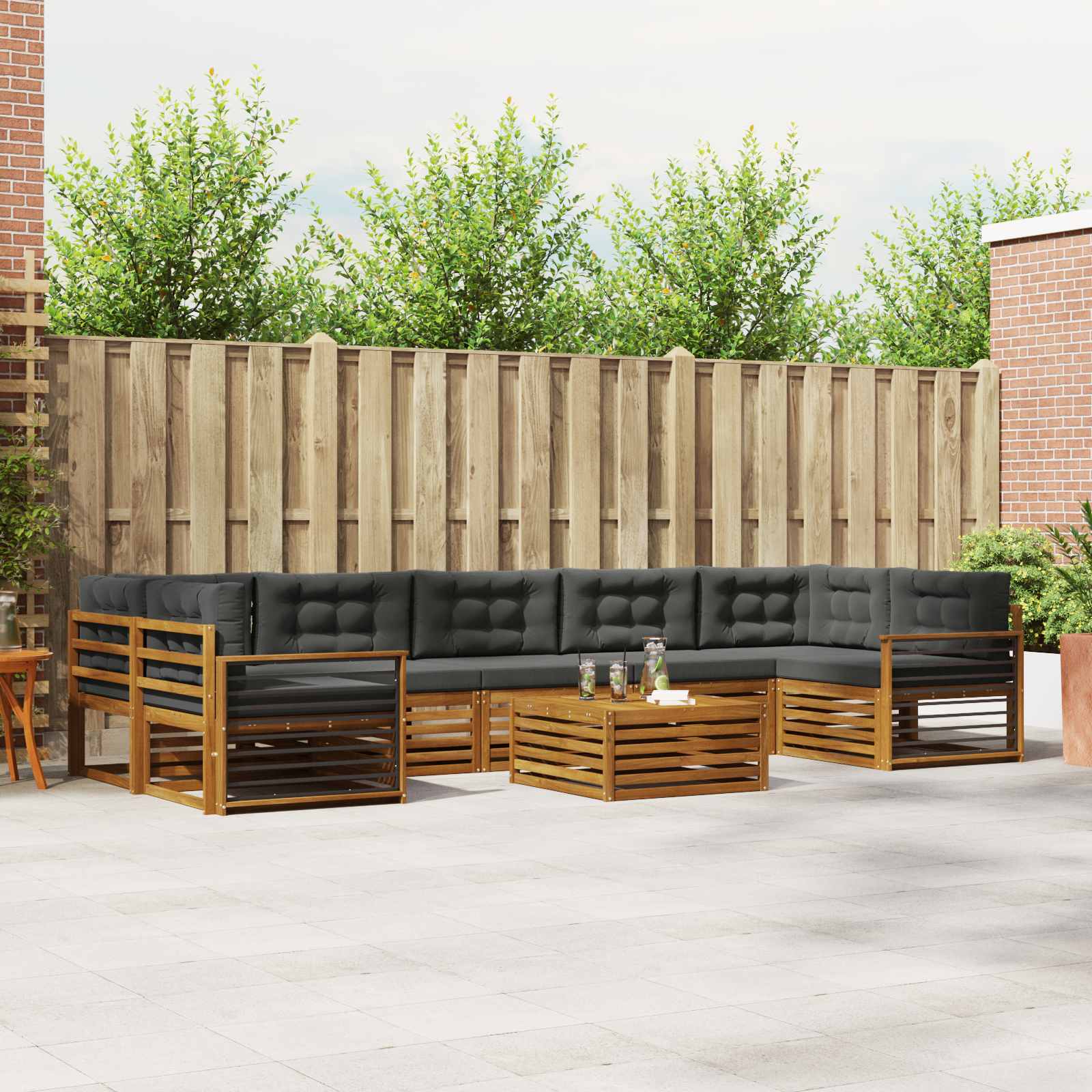 Buiten bankenset met kussen 8 pcs Natuurlijk en Antraciet