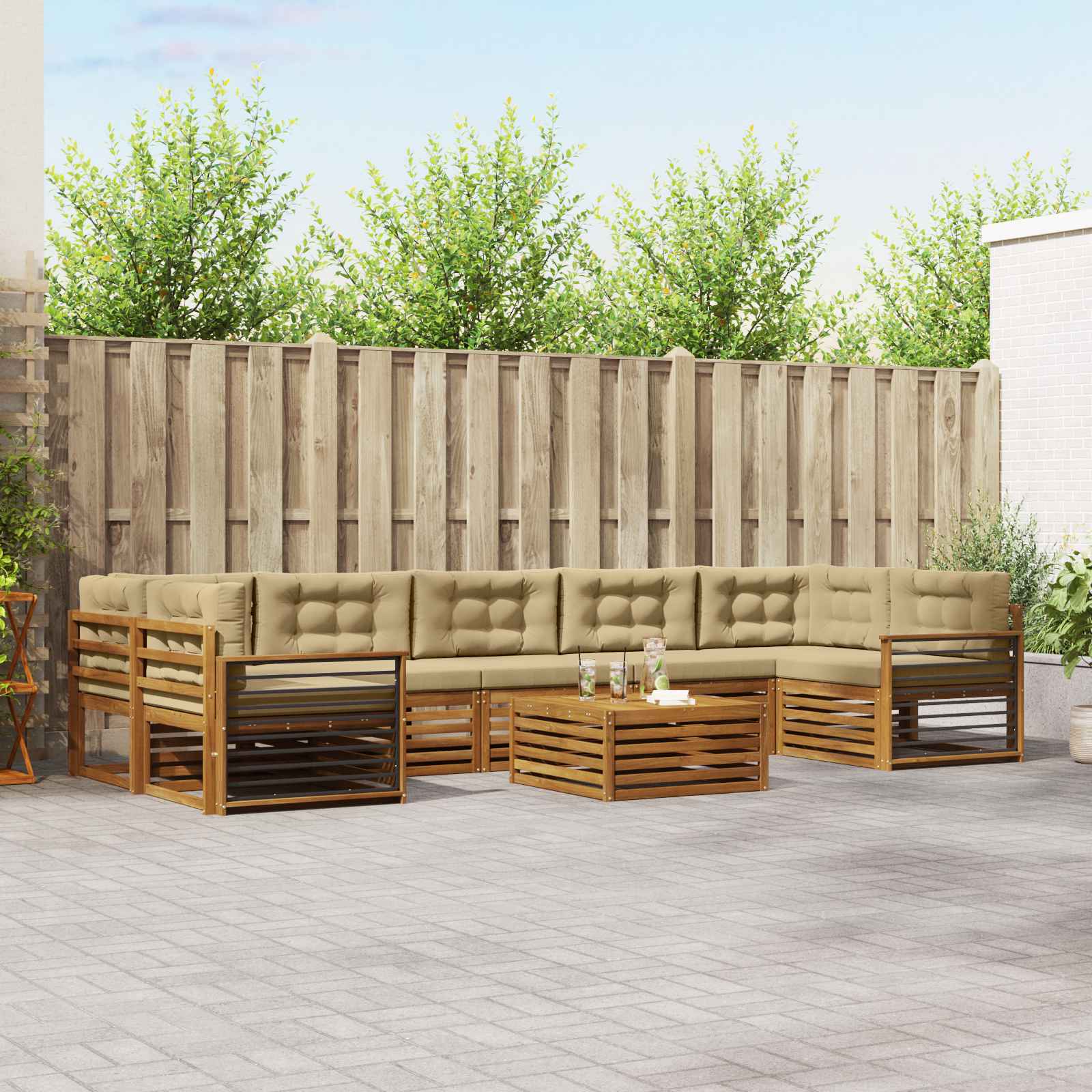 Buiten bankenset met kussen 8 pcs Natuurlijk en Beige – afbeelding 1