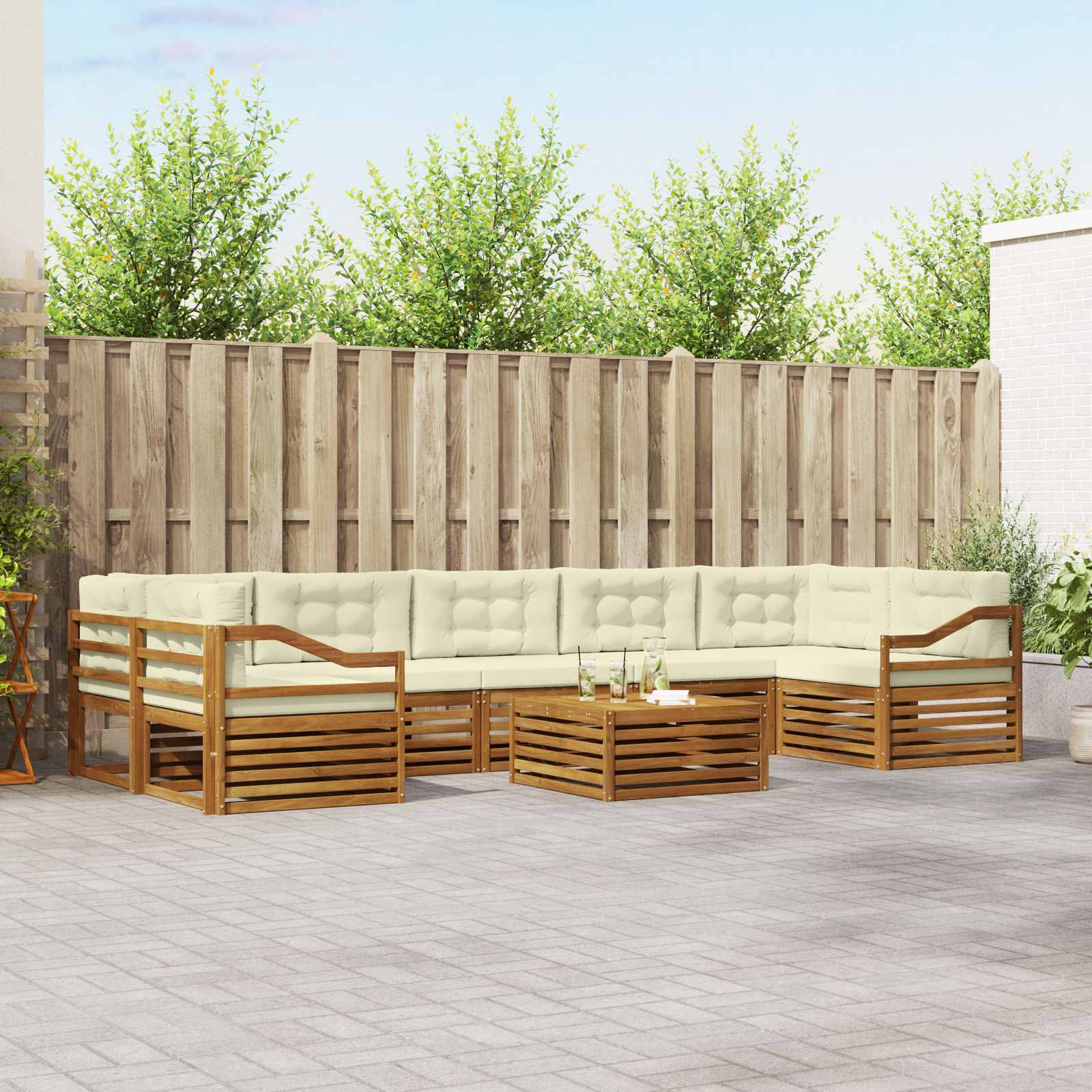 Buiten bankenset met kussen 8 pcs Natuurlijk en Crème
