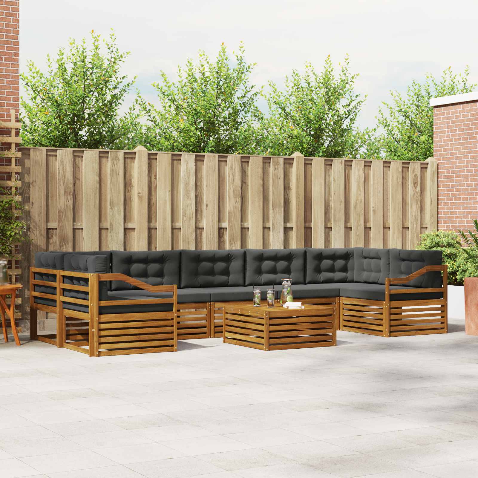 Buiten bankenset met kussen 8 pcs Natuurlijk en Antraciet – afbeelding 1