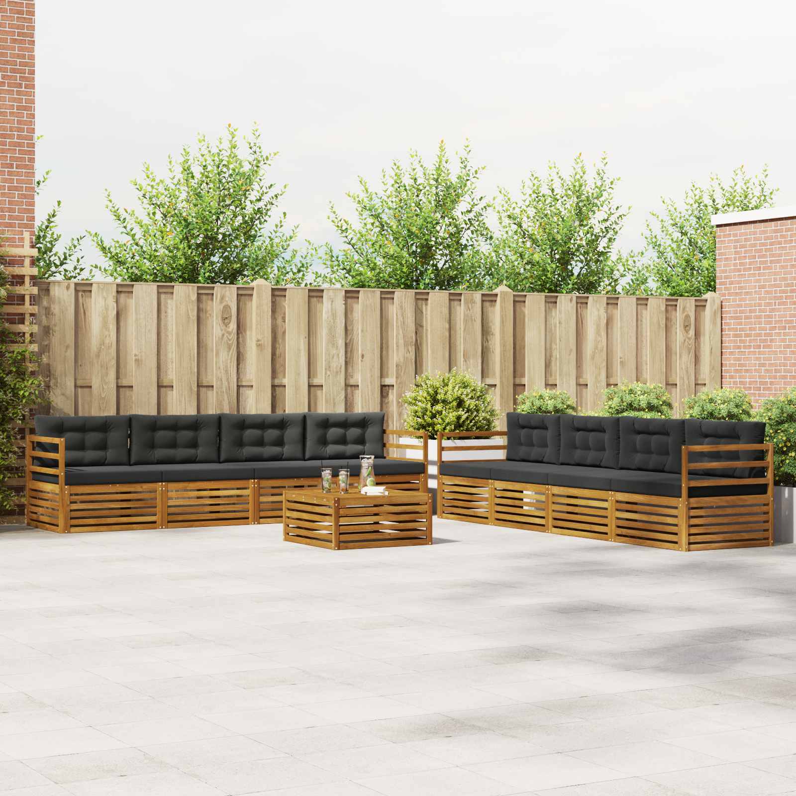 Buiten bankenset met kussen 9 pcs Natuurlijk en Antraciet – afbeelding 1