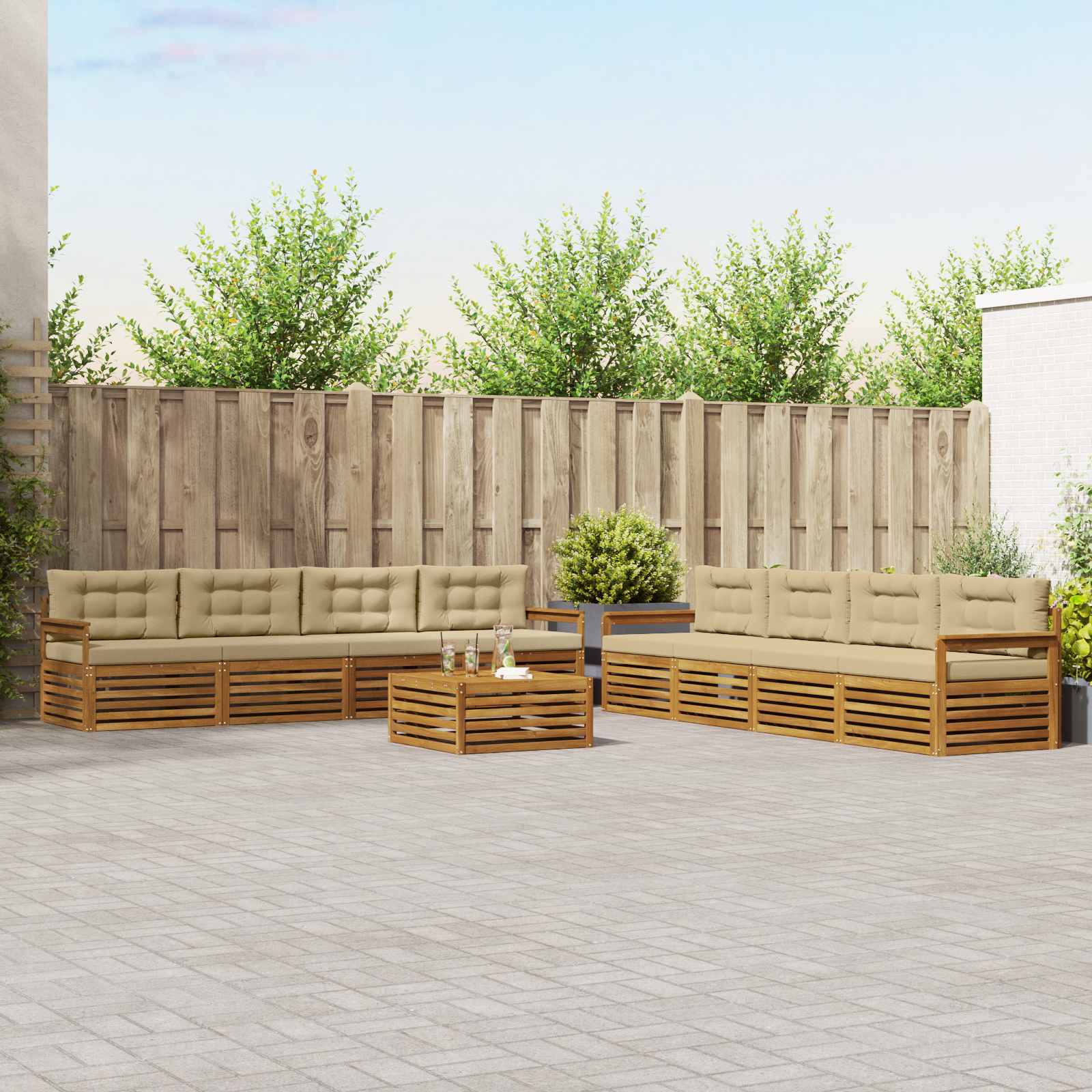 Buiten bankenset met kussen 9 pcs Natuurlijk en Beige – afbeelding 1