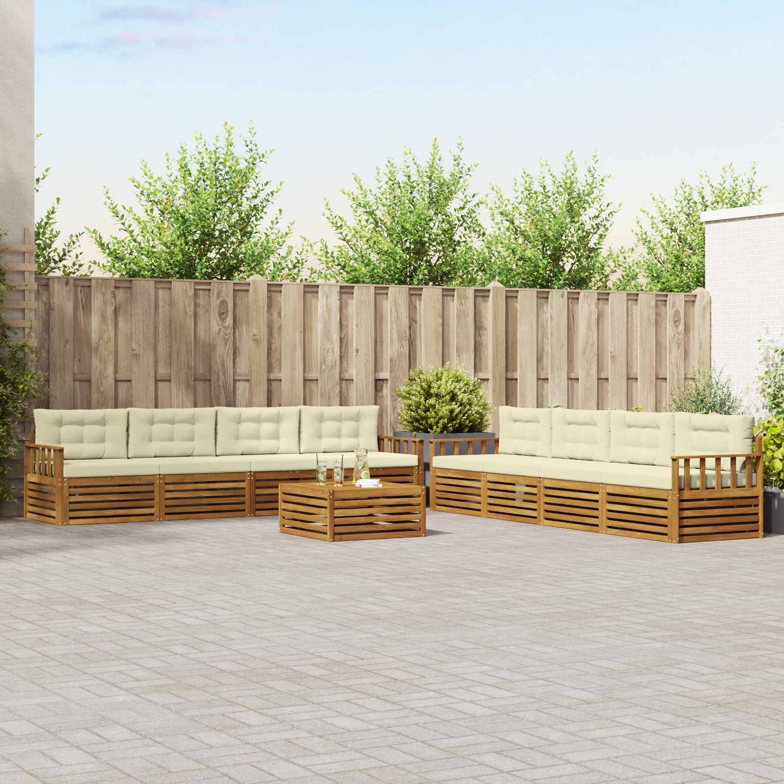 Buiten bankenset met kussen 9 pcs Natuurlijk en Crème