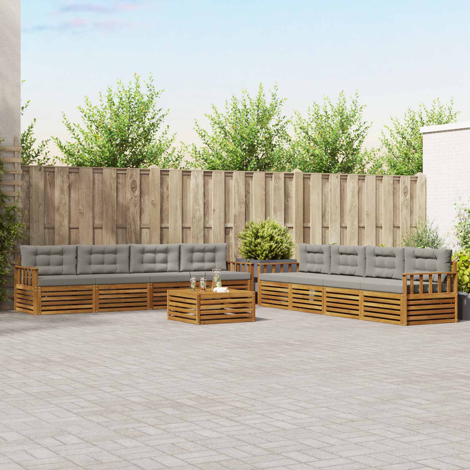 Buiten bankenset met kussen 9 pcs Natuurlijk en Lichtgrijs – afbeelding 1