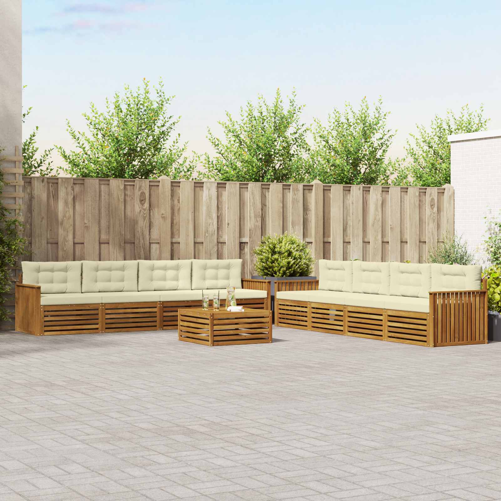Buiten bankenset met kussen 9 pcs Natuurlijk en Crème