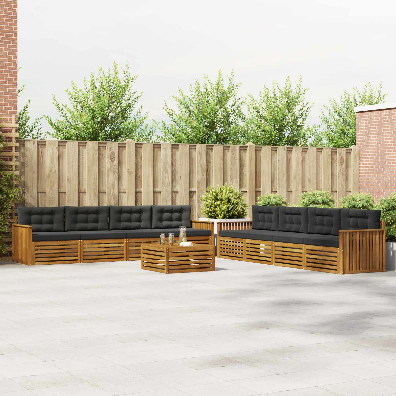 Buiten bankenset met kussen 9 pcs Natuurlijk en Antraciet