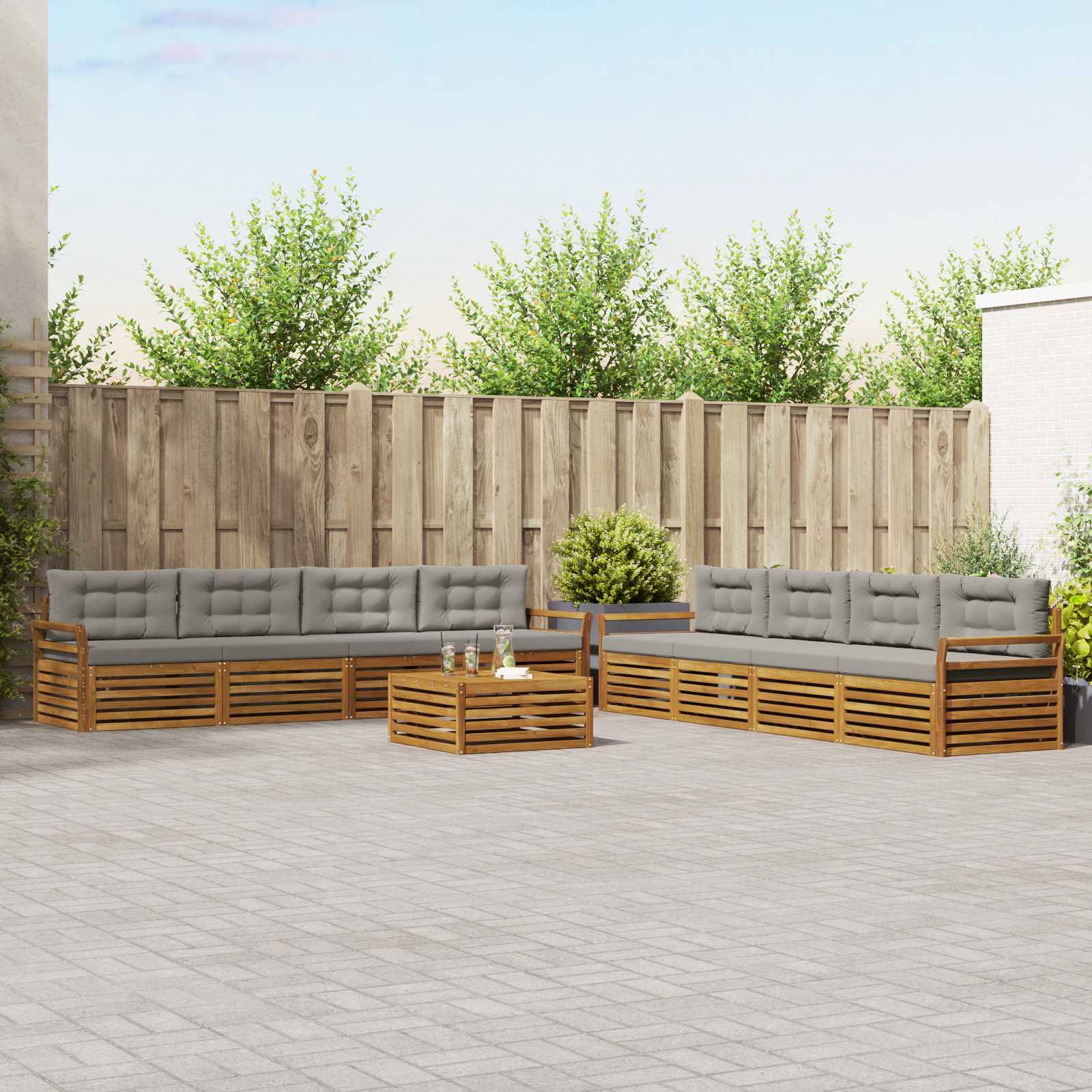 Buiten bankenset met kussen 9 pcs Natuurlijk en Lichtgrijs – afbeelding 1
