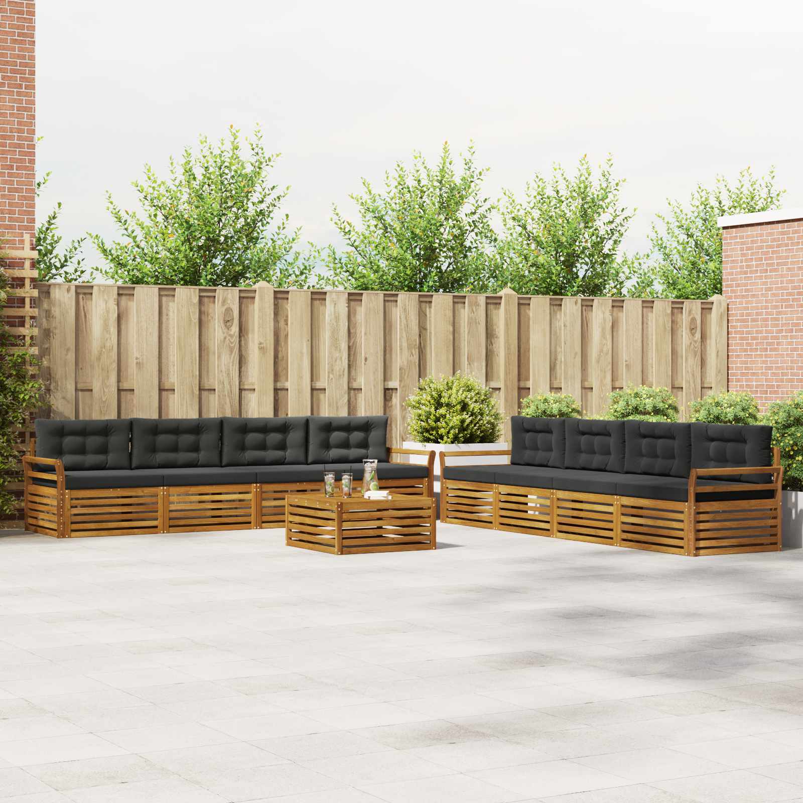 Buiten bankenset met kussen 9 pcs Natuurlijk en Antraciet – afbeelding 1