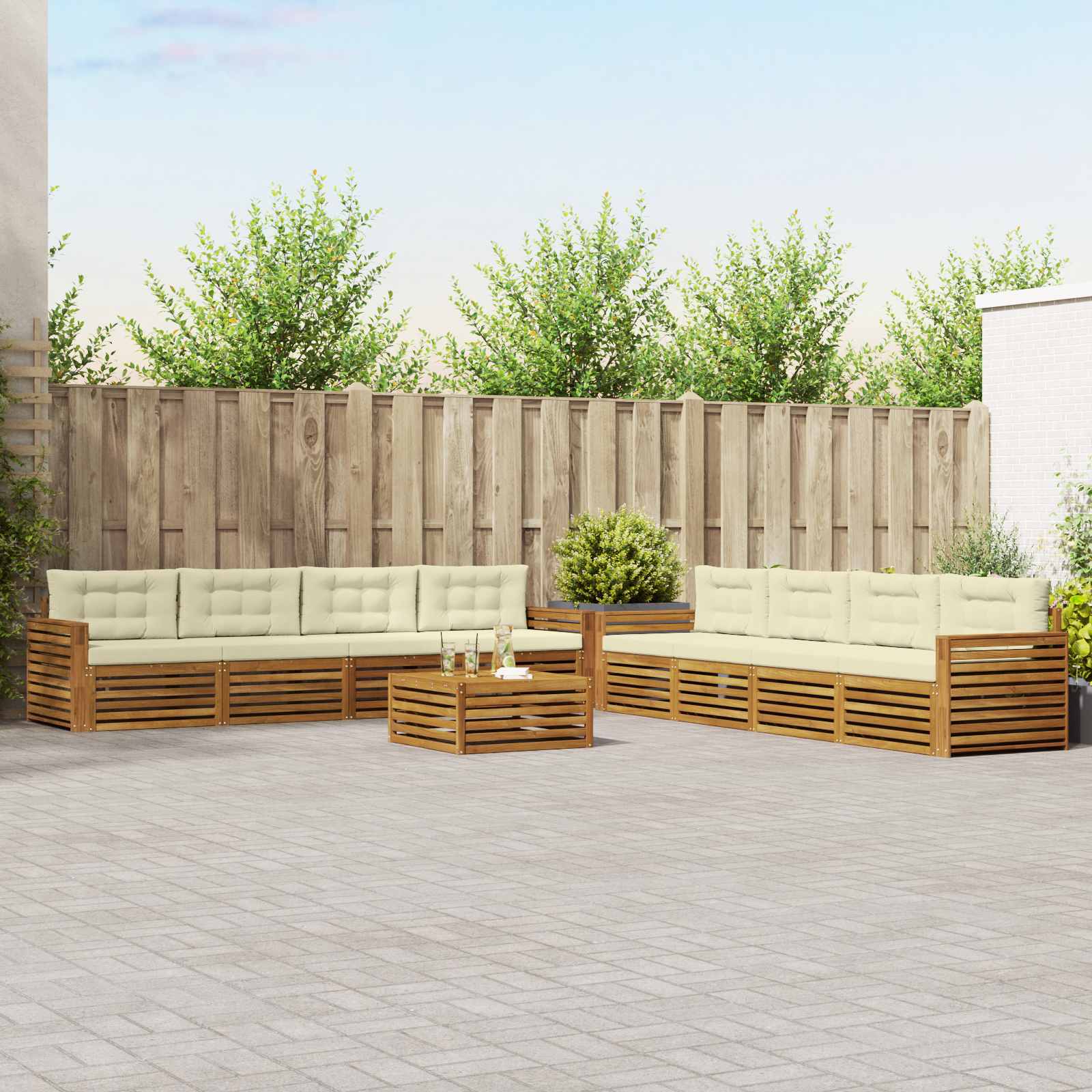 Buiten bankenset met kussen 9 pcs Natuurlijk en Crème – afbeelding 1