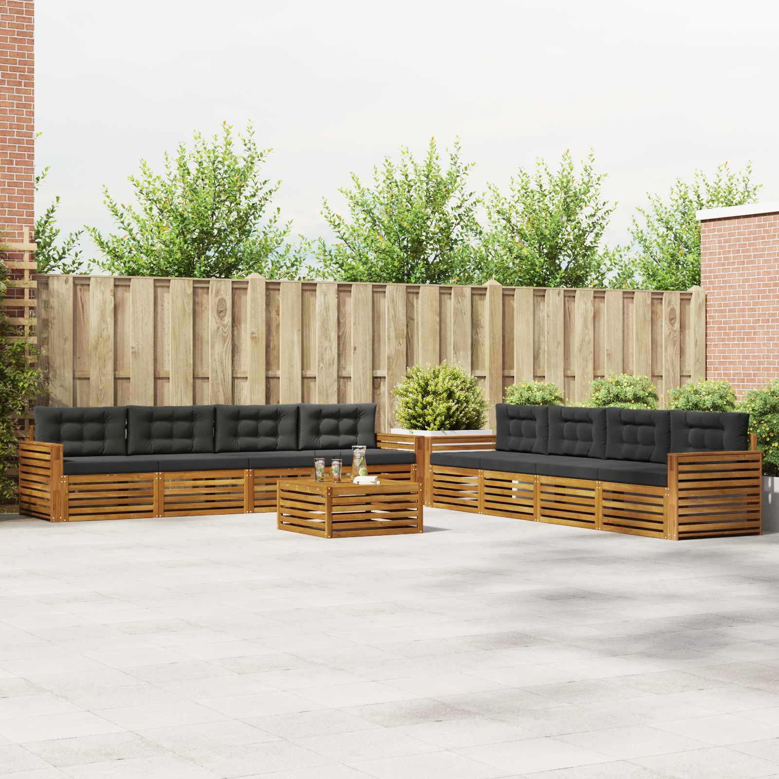 Buiten bankenset met kussen 9 pcs Natuurlijk en Antraciet – afbeelding 1