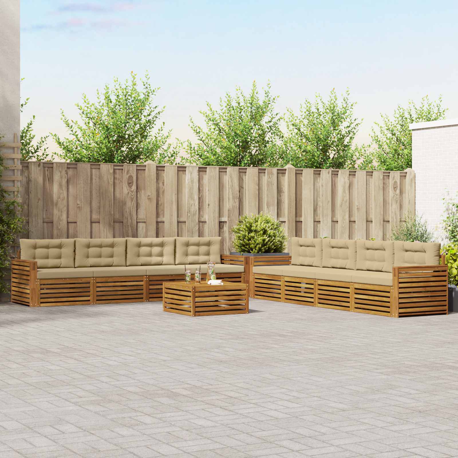Buiten bankenset met kussen 9 pcs Natuurlijk en Beige – afbeelding 1