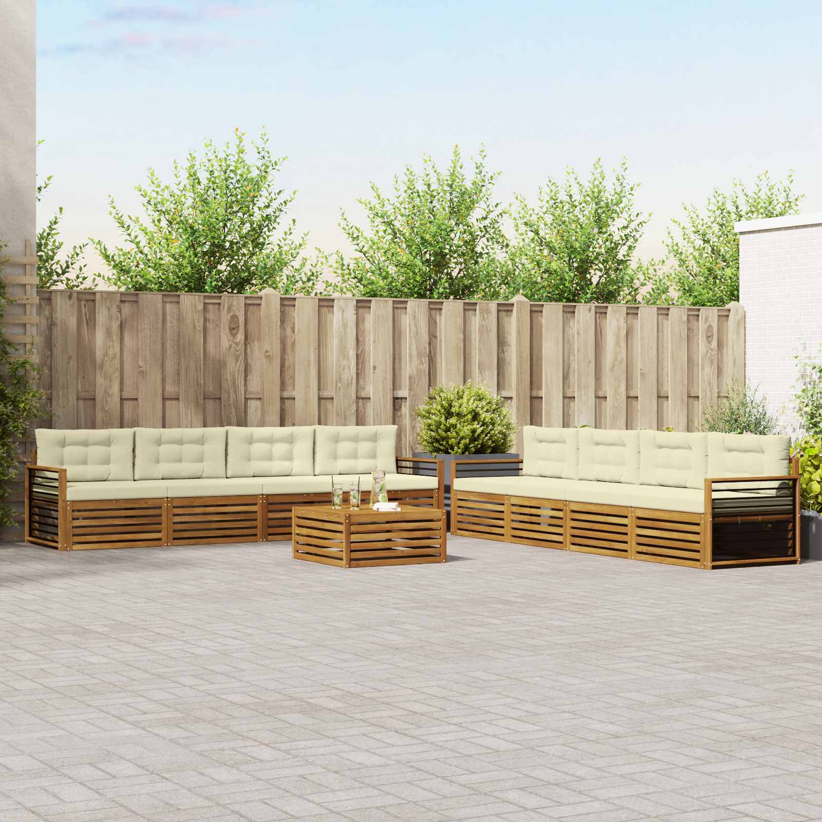 Buiten bankenset met kussen 9 pcs Natuurlijk en Crème – afbeelding 1