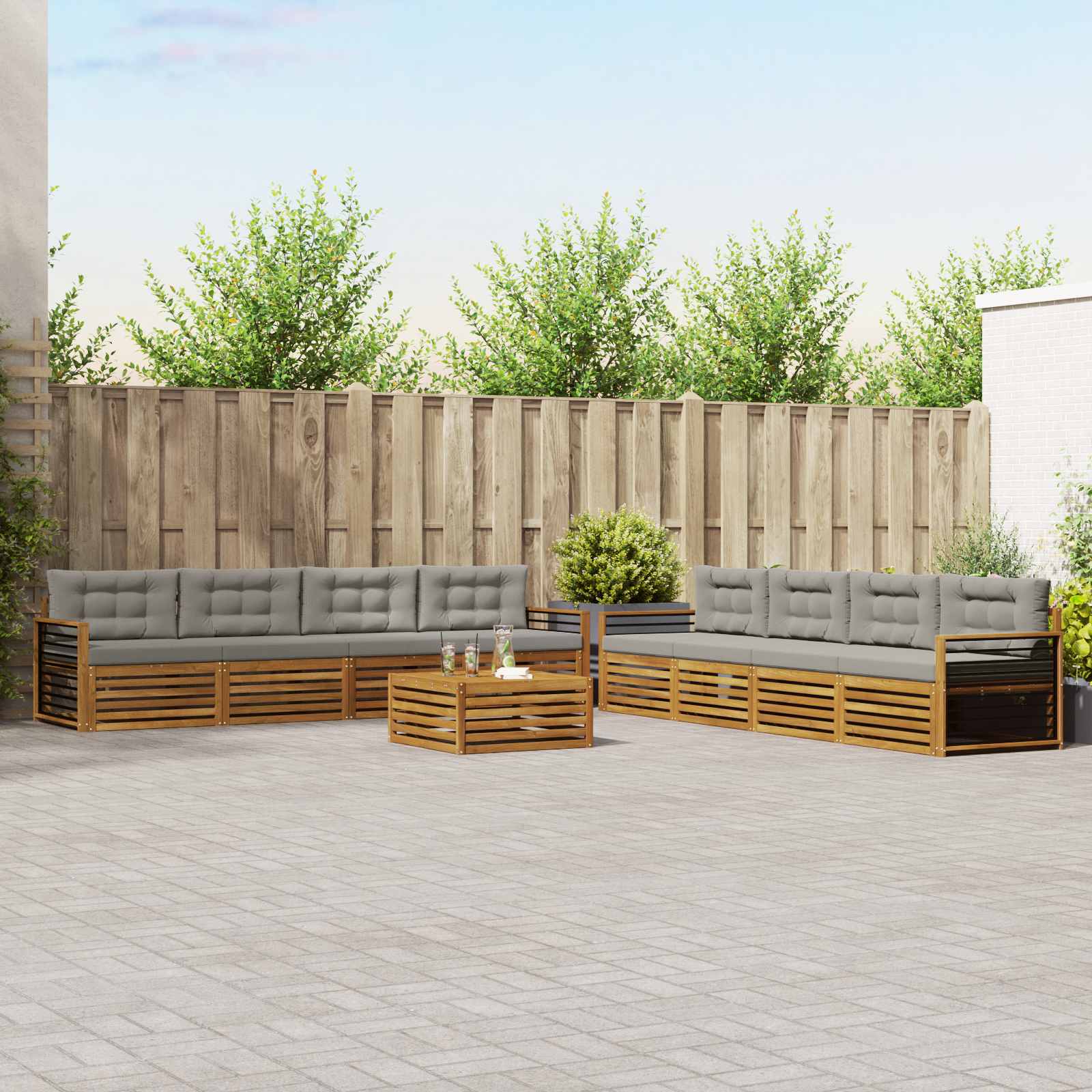 Buiten bankenset met kussen 9 pcs Natuurlijk en Lichtgrijs – afbeelding 1