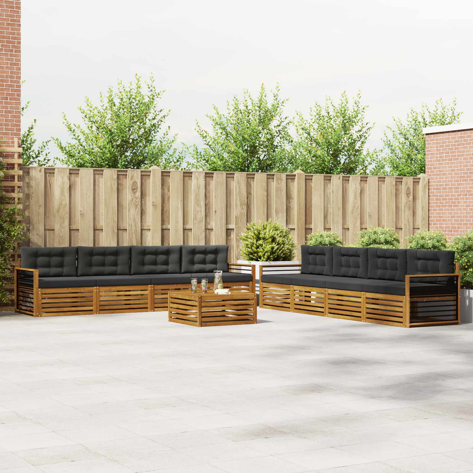 Buiten bankenset met kussen 9 pcs Natuurlijk en Antraciet – afbeelding 1