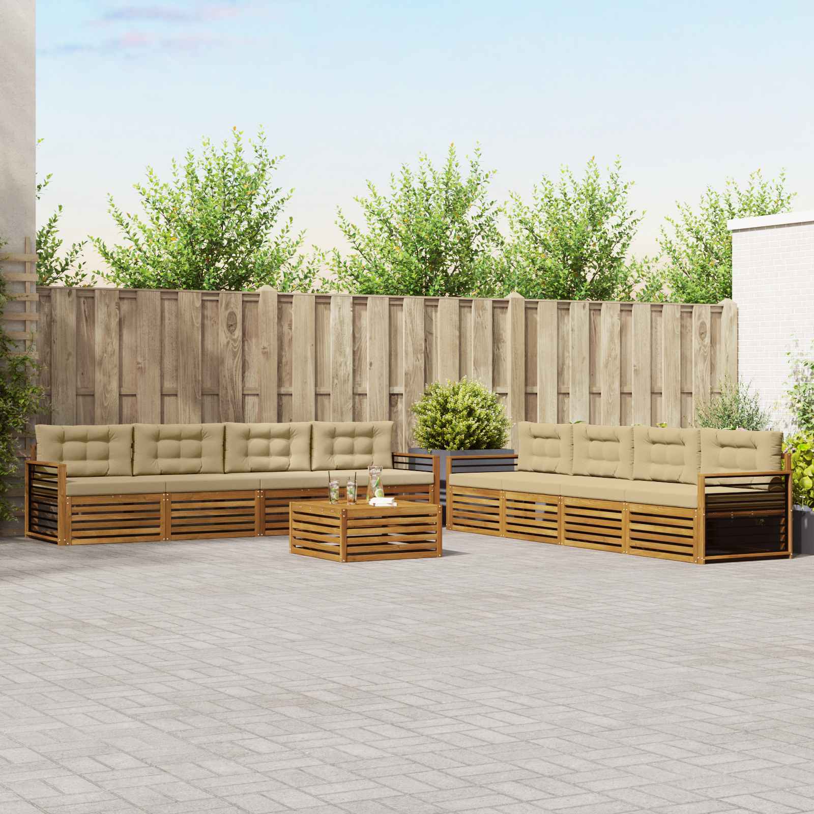 Buiten bankenset met kussen 9 pcs Natuurlijk en Beige – afbeelding 1