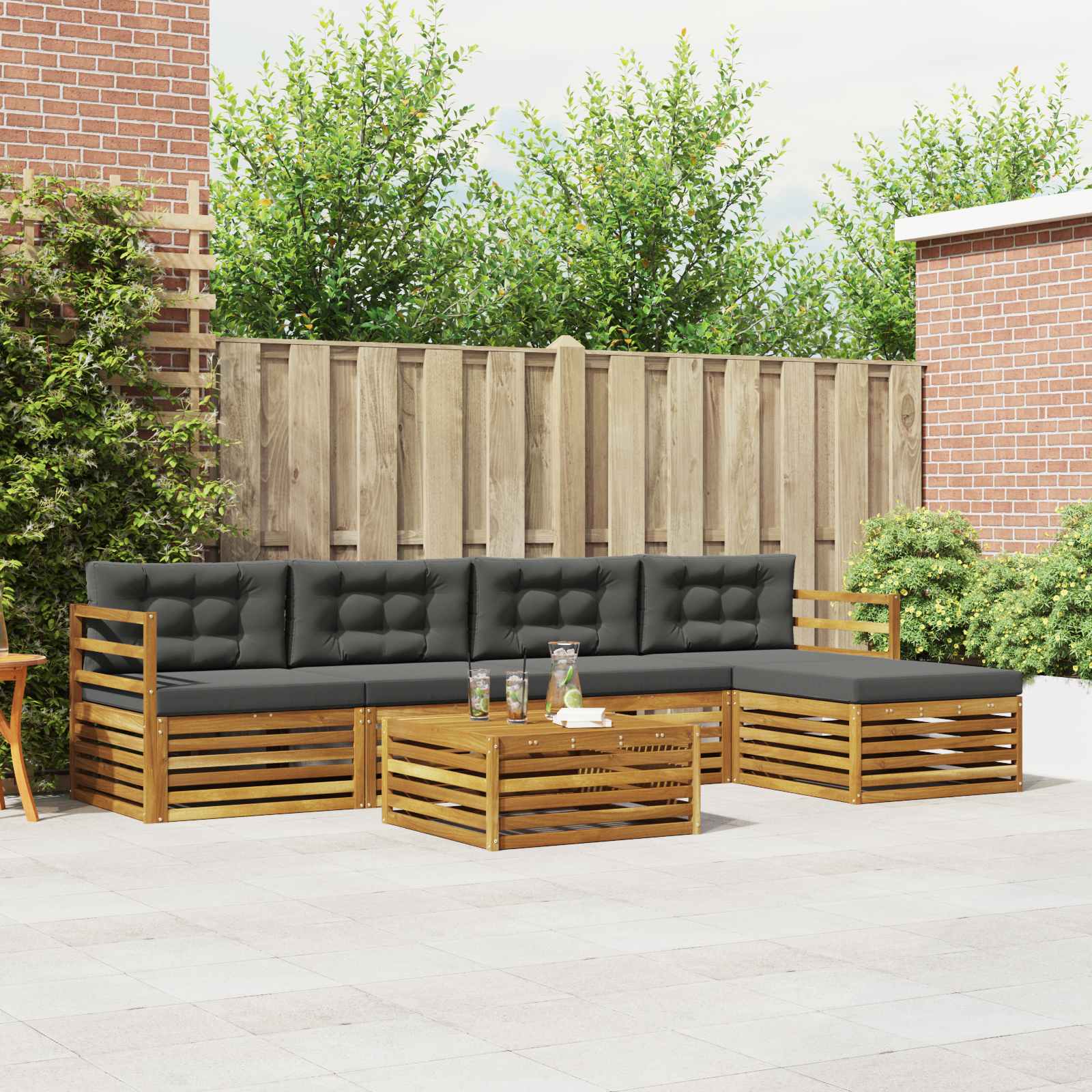 Buiten bankenset met kussen 6 pcs Natuurlijk en Antraciet