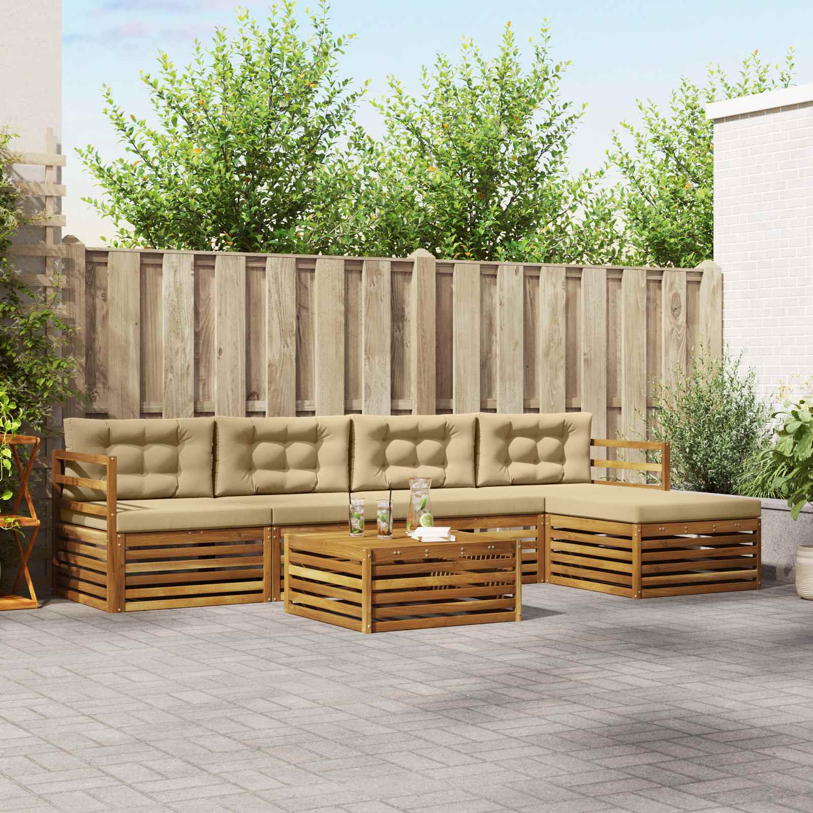 Buiten bankenset met kussen 6 pcs Natuurlijk en Beige – afbeelding 1