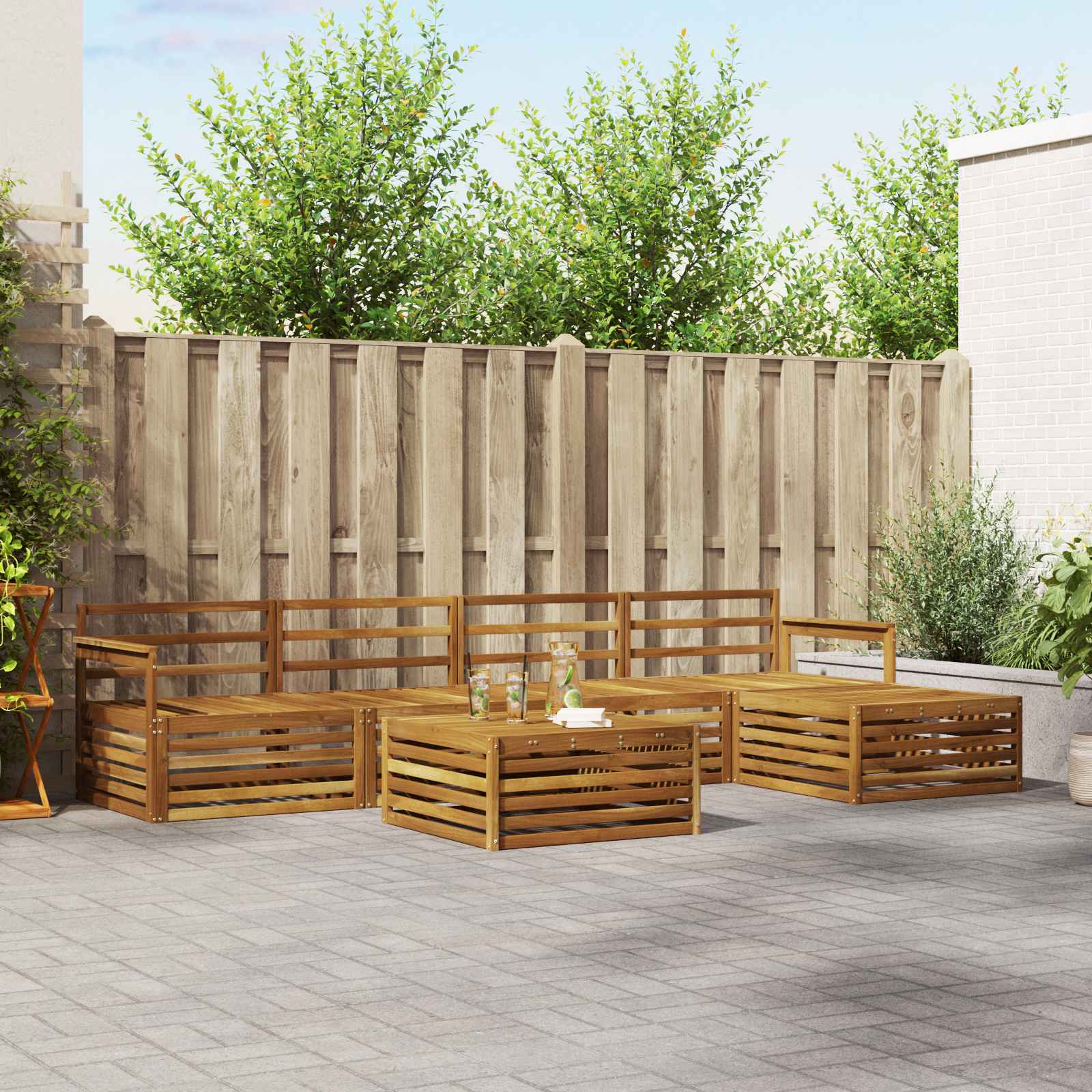 Buiten bankenset 6 pcs Naturel Massief Acaciahout – afbeelding 1