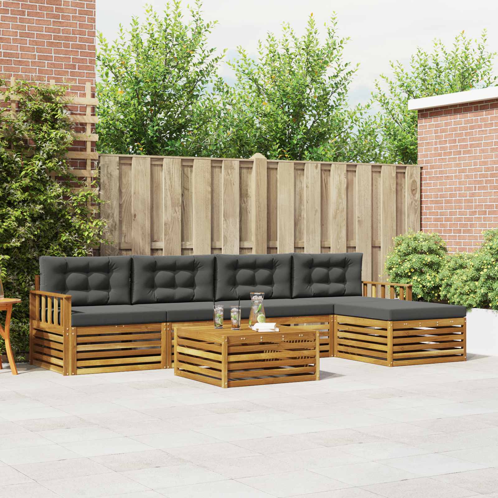 Buiten bankenset met kussen 6 pcs Natuurlijk en Antraciet – afbeelding 1