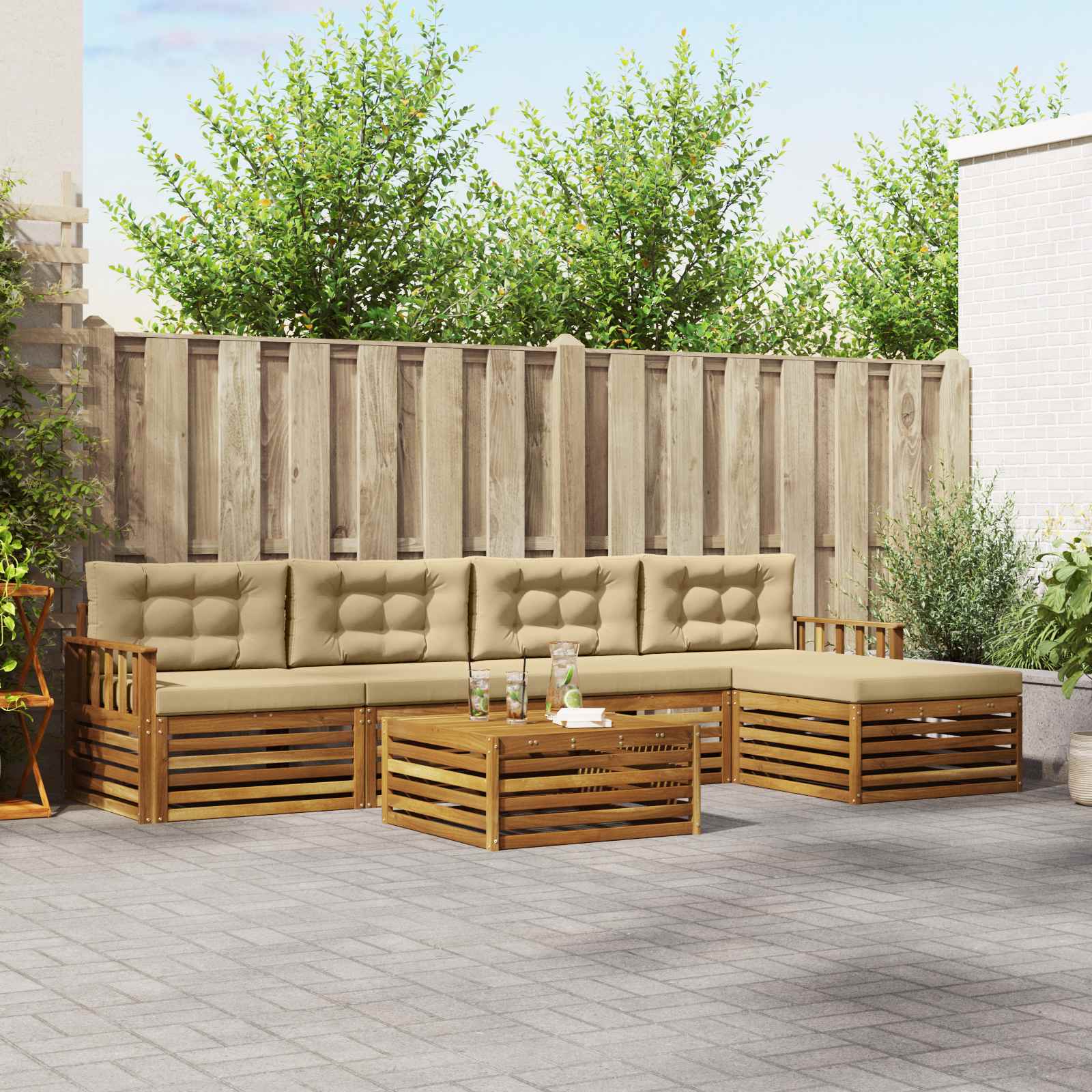 Buiten bankenset met kussen 6 pcs Natuurlijk en Beige – afbeelding 1