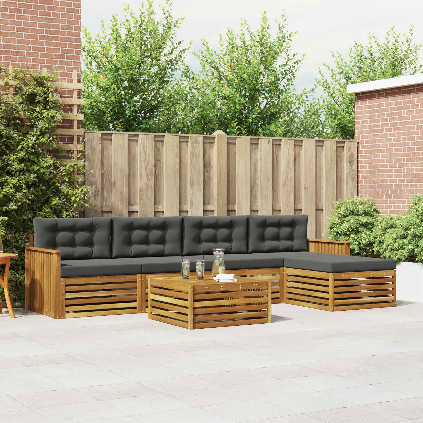 Buiten bankenset met kussen 6 pcs Natuurlijk en Antraciet – afbeelding 1