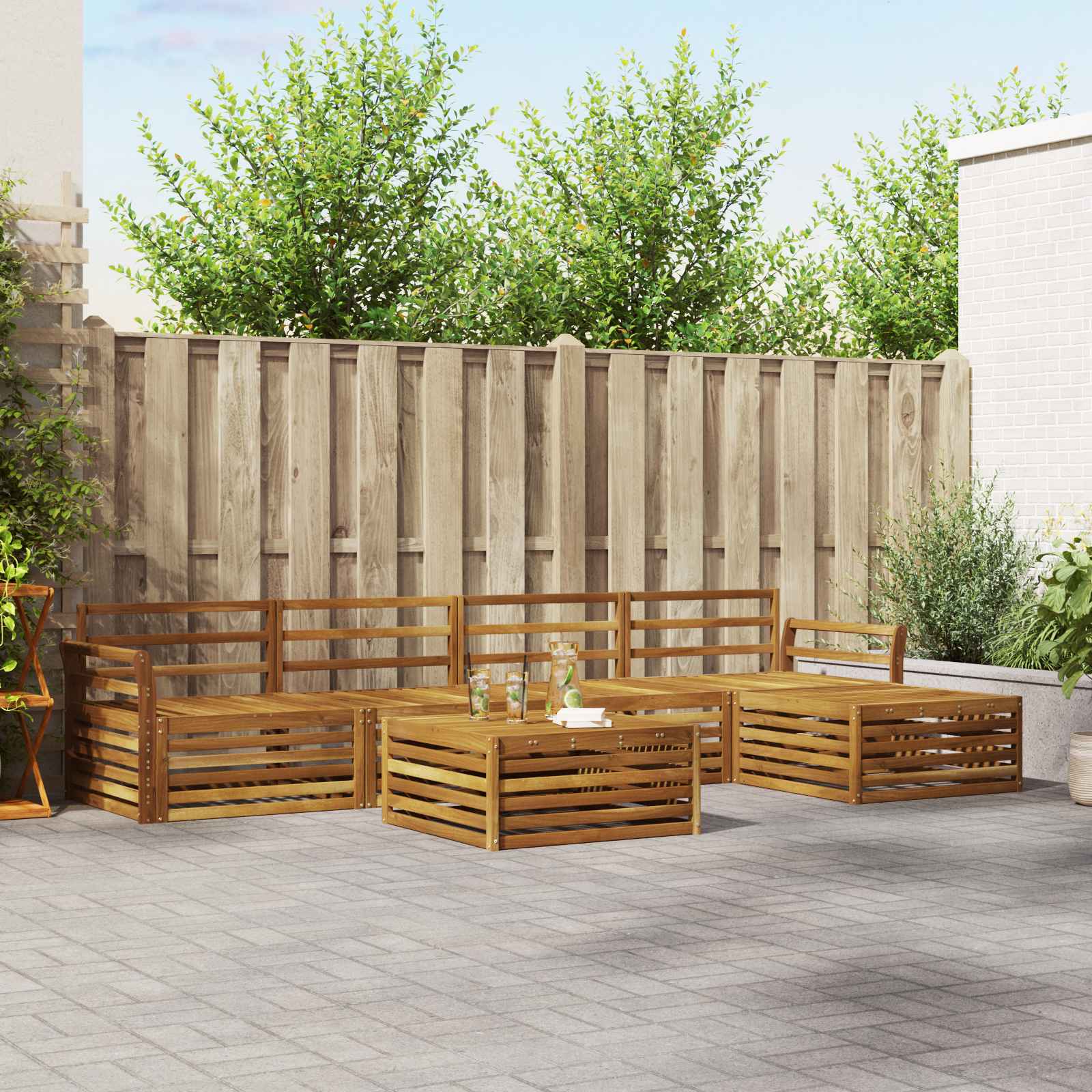 Buiten bankenset 6 pcs Naturel Massief Acaciahout