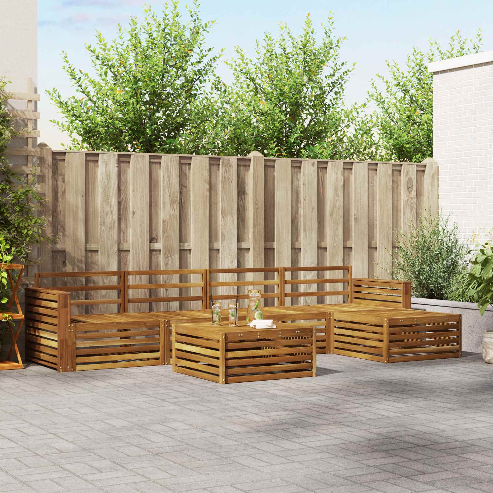 Buiten bankenset 6 pcs Naturel Massief Acaciahout – afbeelding 1
