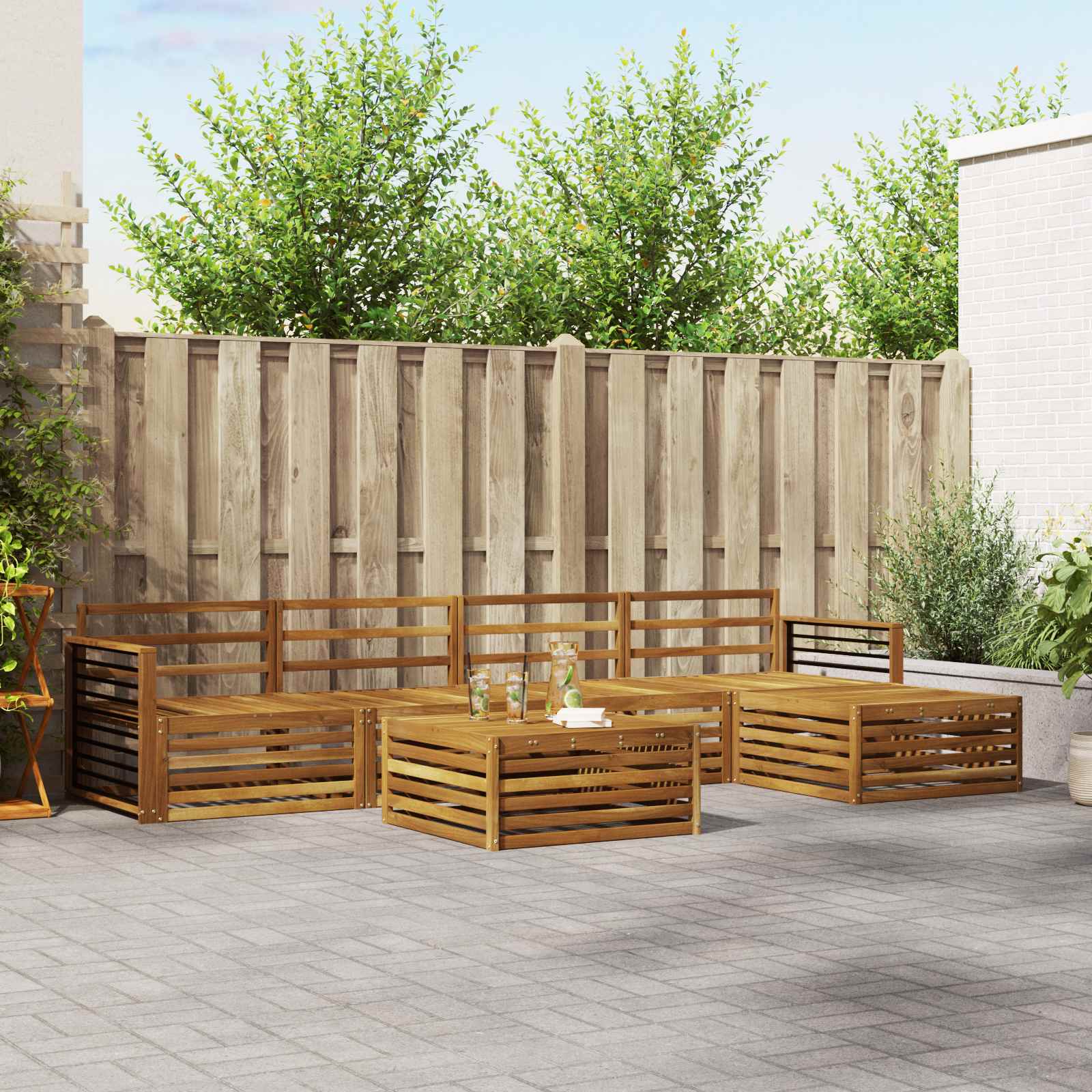 Buiten bankenset 6 pcs Naturel Massief Acaciahout – afbeelding 1