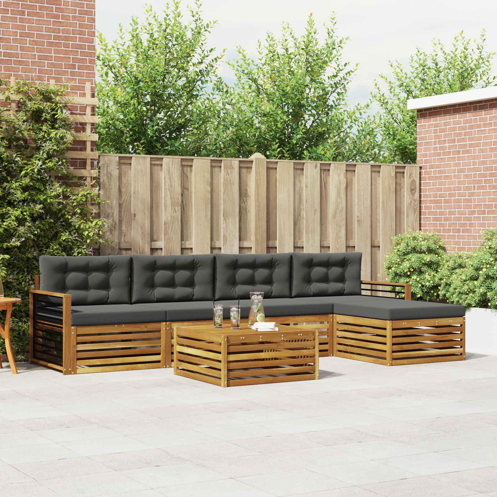 Buiten bankenset met kussen 6 pcs Natuurlijk en Antraciet