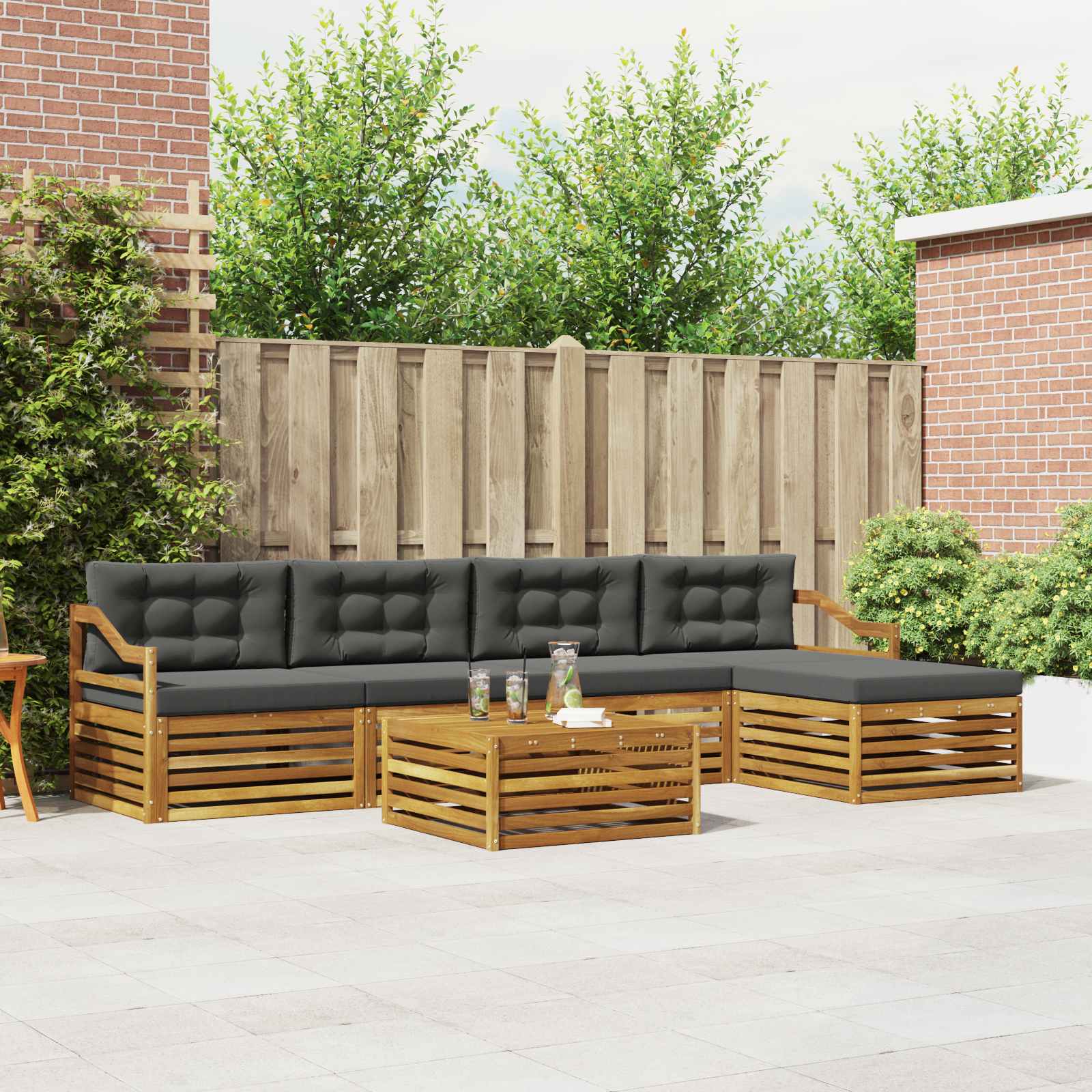 Buiten bankenset met kussen 6 pcs Natuurlijk en Antraciet
