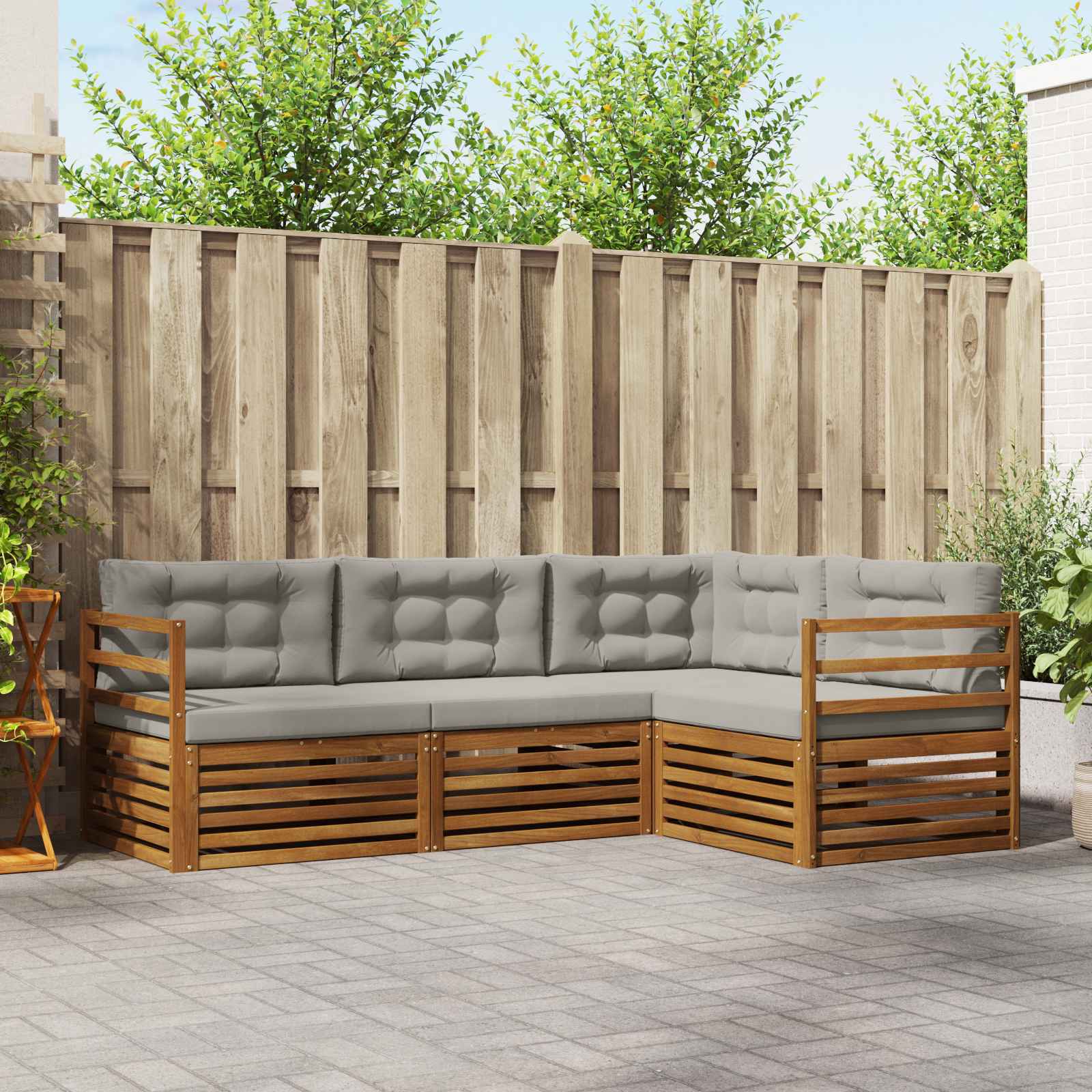 Buiten bankenset met kussen 4 pcs Natuurlijk en Lichtgrijs