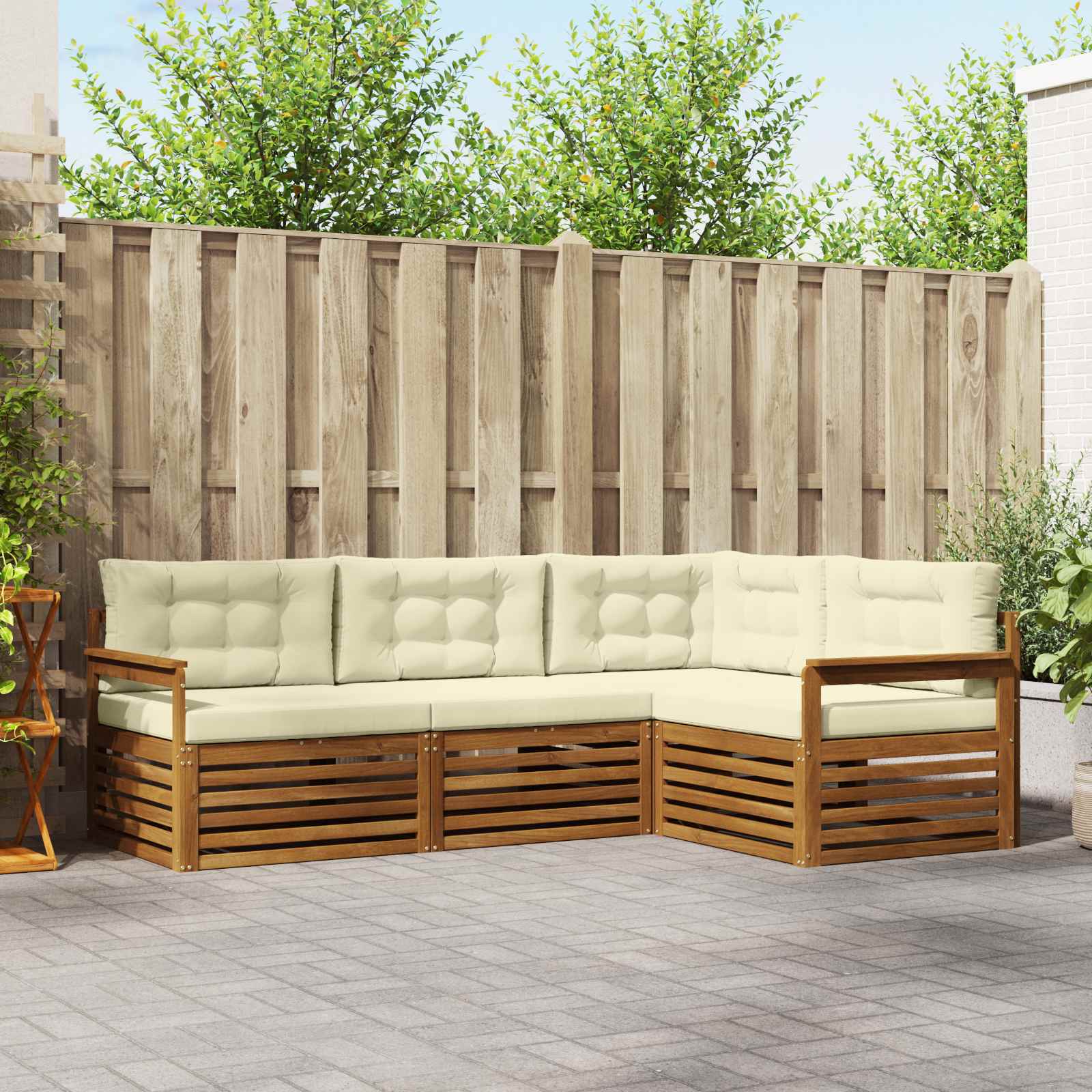 Buiten bankenset met kussen 4 pcs Natuurlijk en Crème – afbeelding 1