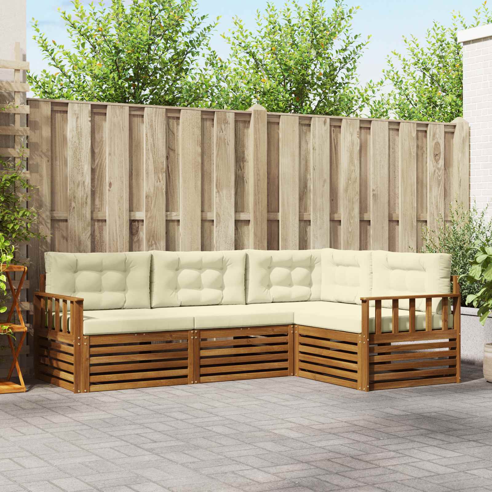 Buiten bankenset met kussen 4 pcs Natuurlijk en Crème – afbeelding 1
