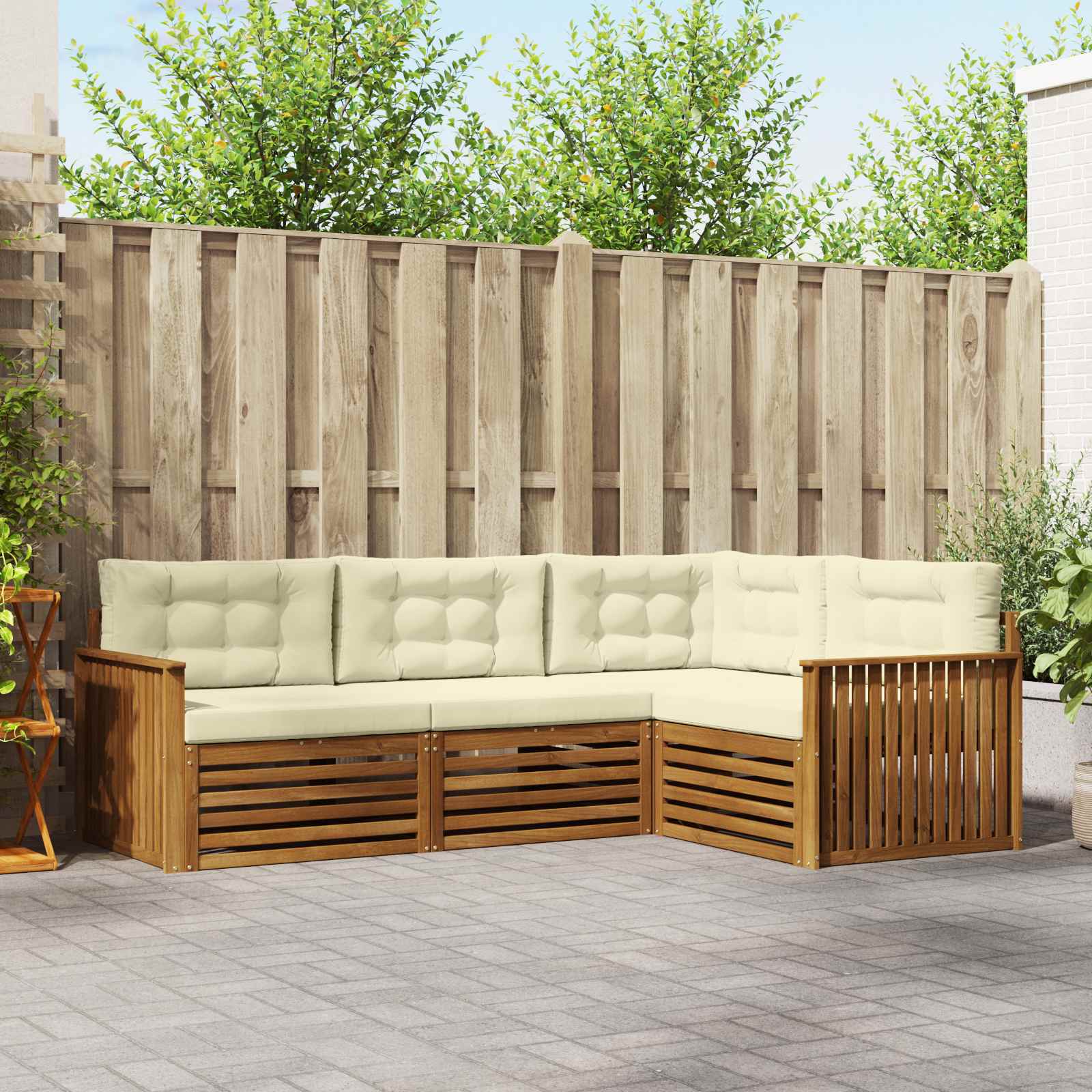 Buiten bankenset met kussen 4 pcs Natuurlijk en Crème – afbeelding 1