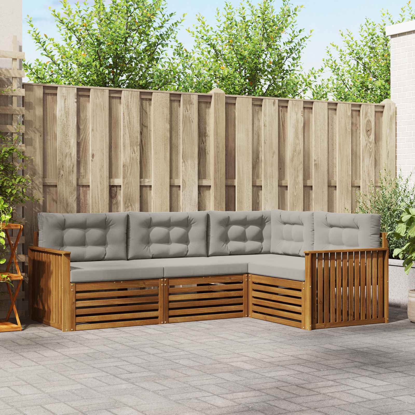 Buiten bankenset met kussen 4 pcs Natuurlijk en Lichtgrijs