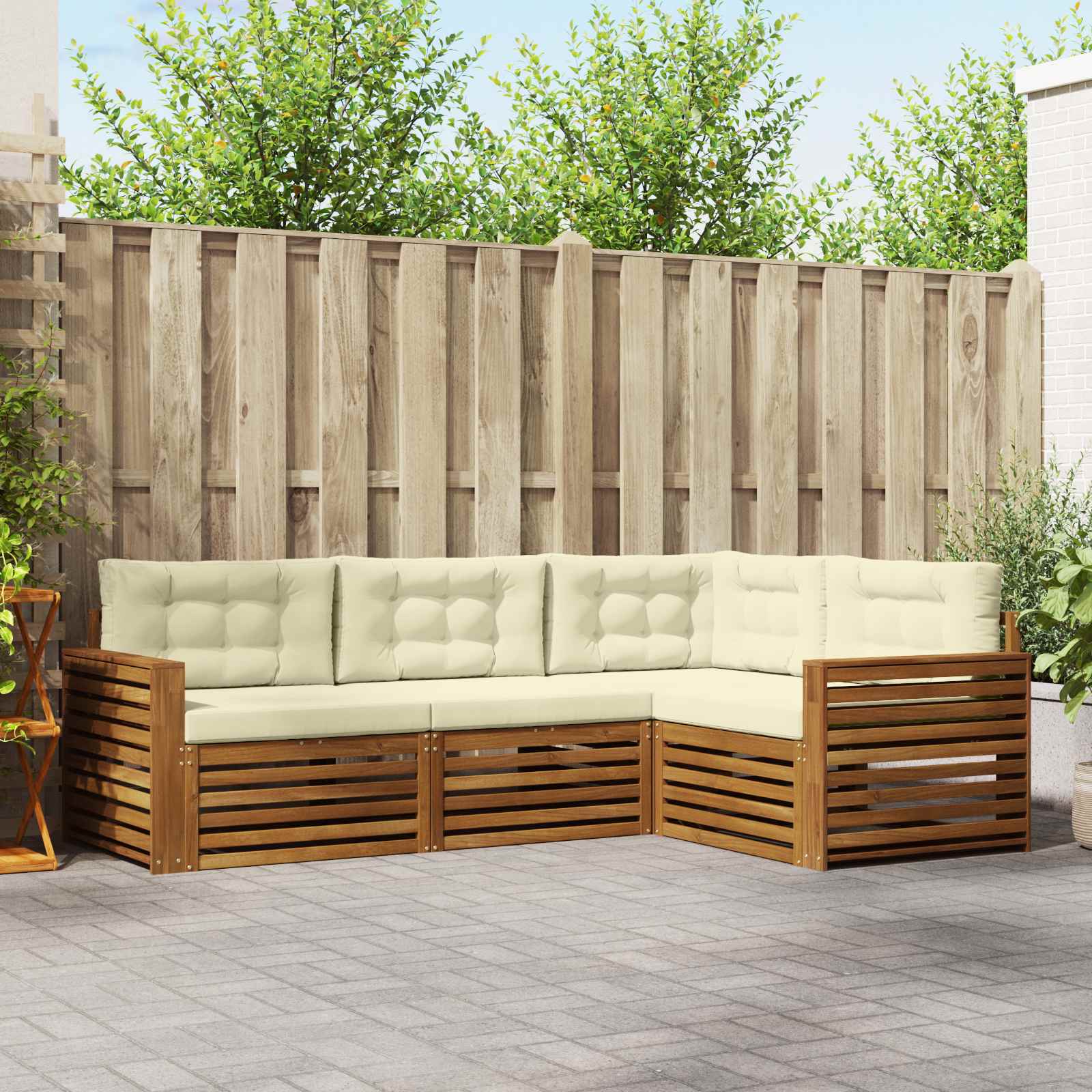 Buiten bankenset met kussen 4 pcs Natuurlijk en Crème