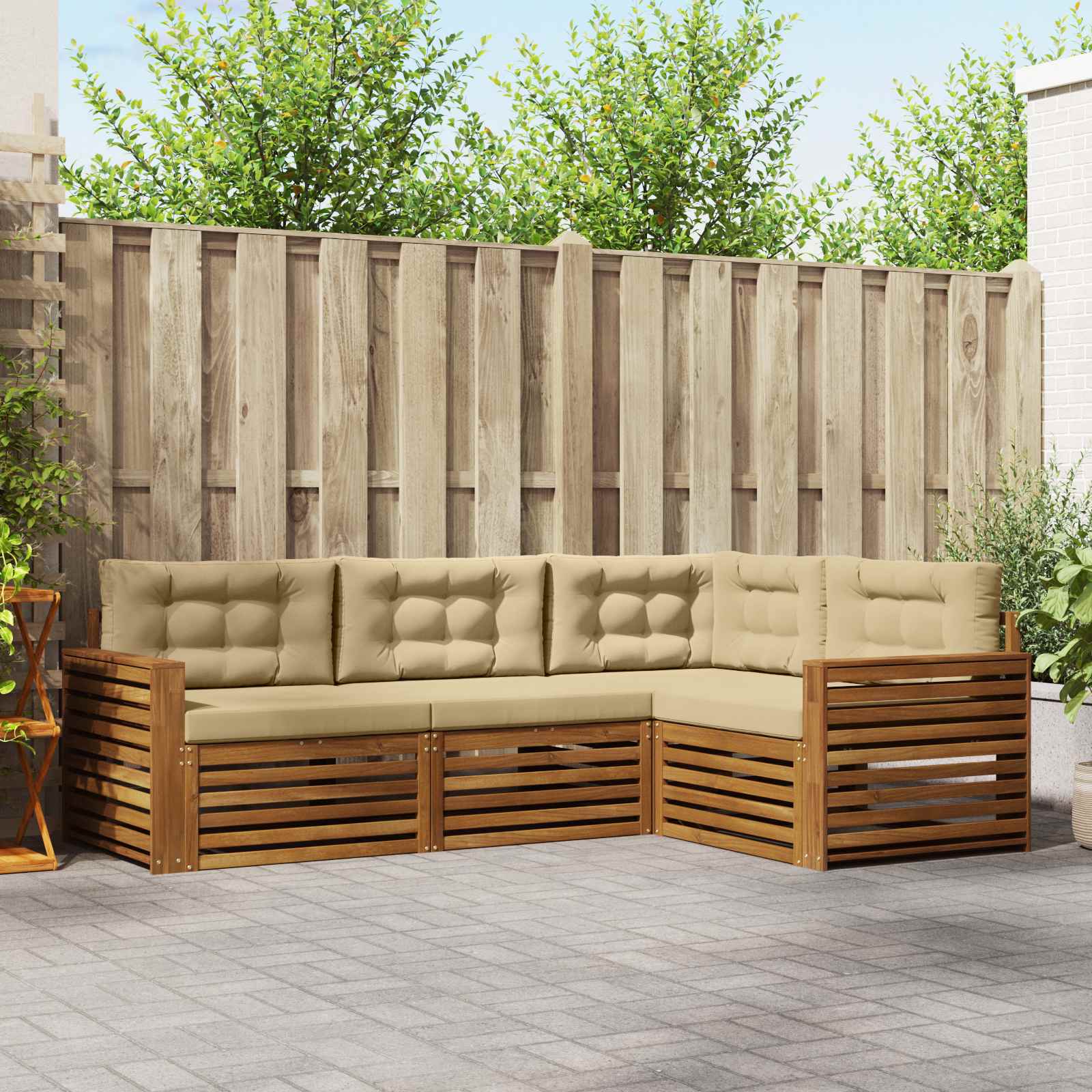 Buiten bankenset met kussen 4 pcs Natuurlijk en Beige – afbeelding 1