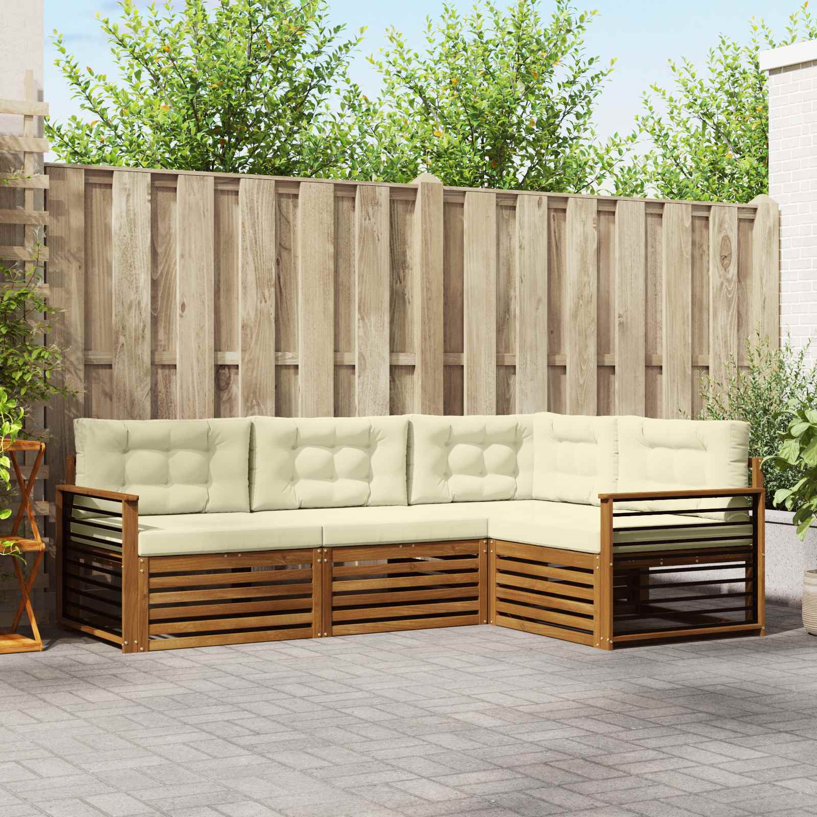 Buiten bankenset met kussen 4 pcs Natuurlijk en Crème