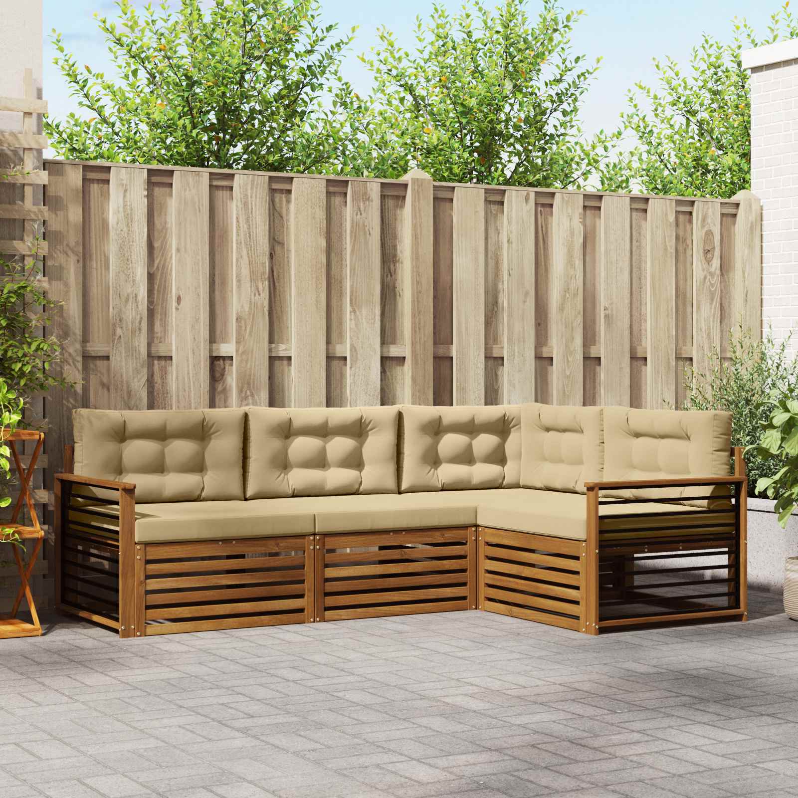 Buiten bankenset met kussen 4 pcs Natuurlijk en Beige – afbeelding 1