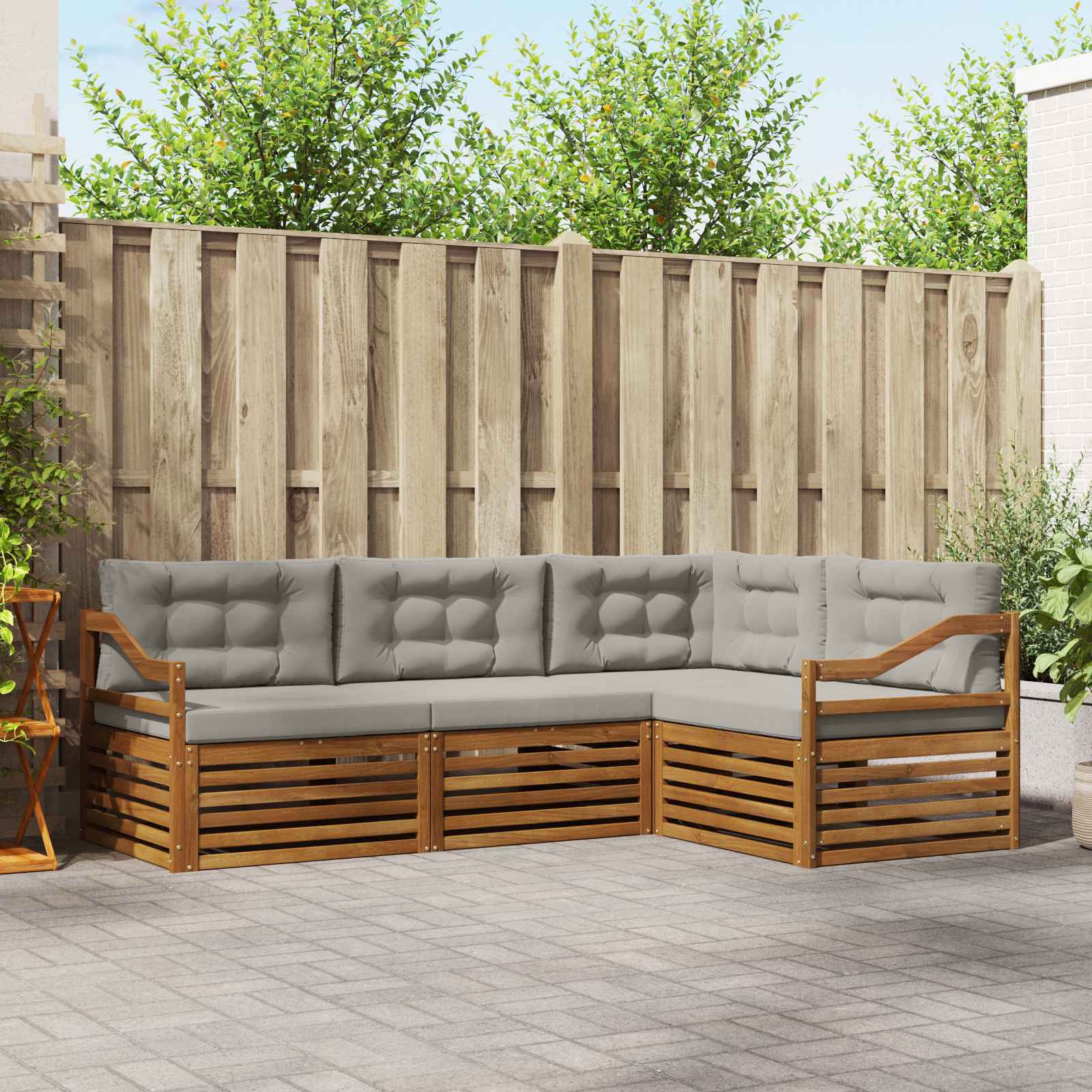 Buiten bankenset met kussen 4 pcs Natuurlijk en Lichtgrijs – afbeelding 1