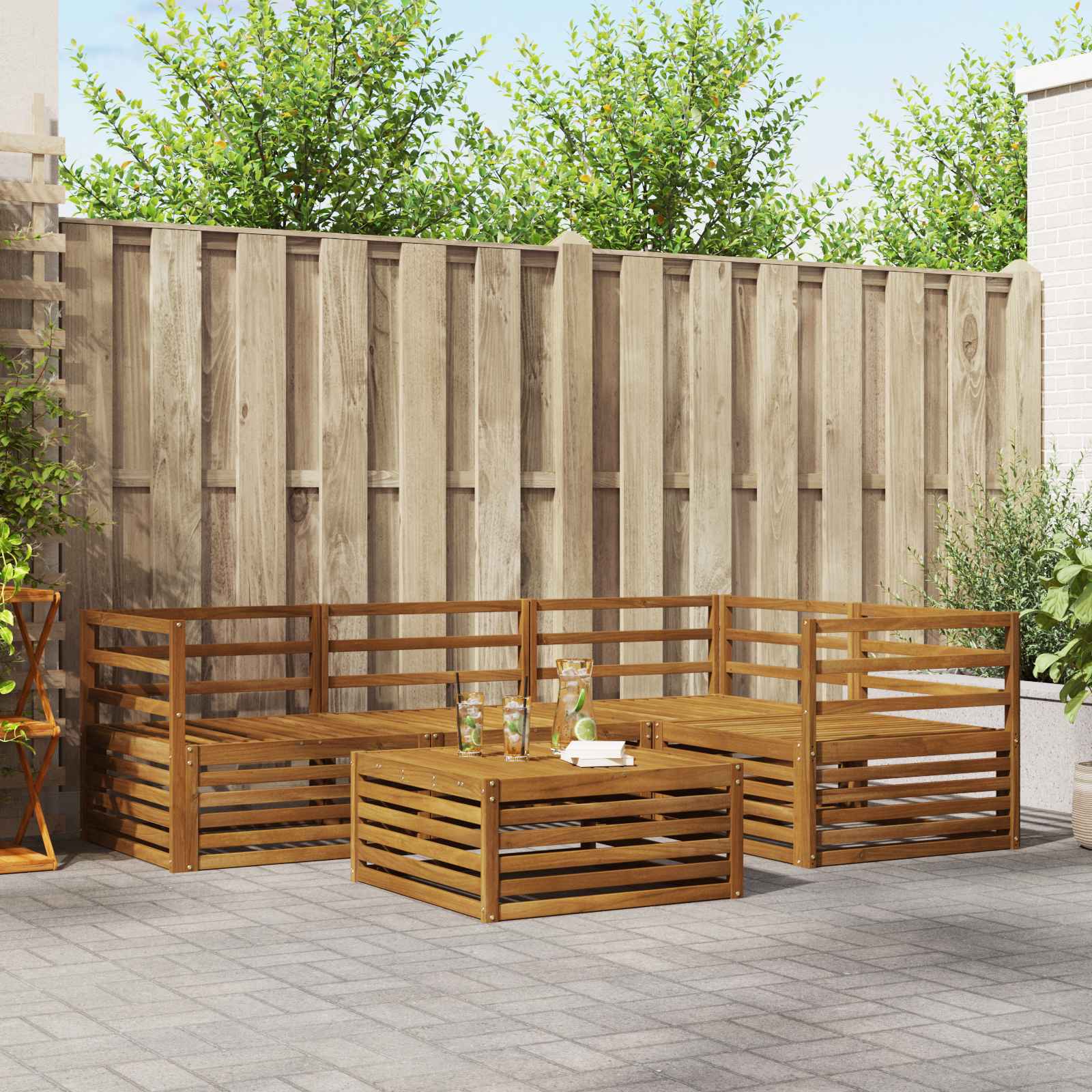 Buiten bankenset 5 pcs Naturel Massief Acaciahout