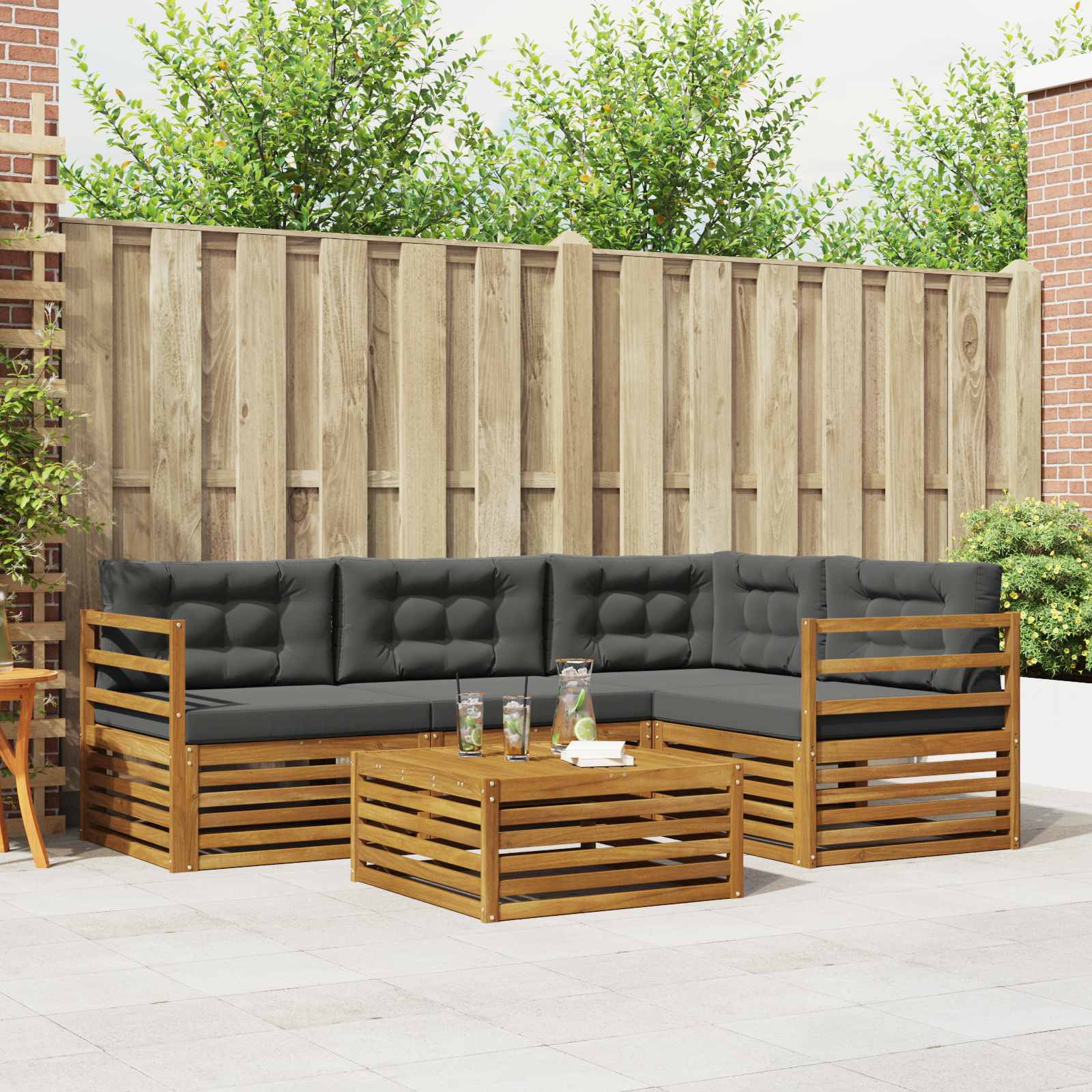 Buiten bankenset met kussen 5 pcs Natuurlijk en Antraciet