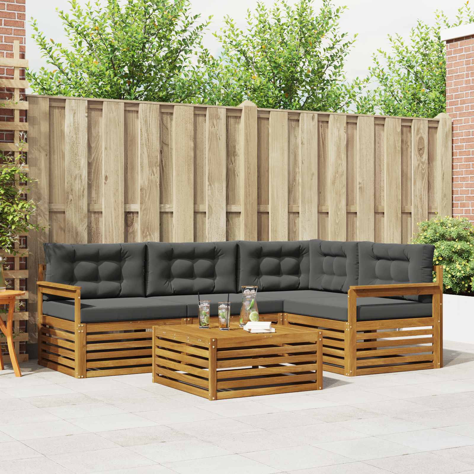 Buiten bankenset met kussen 5 pcs Natuurlijk en Antraciet – afbeelding 1