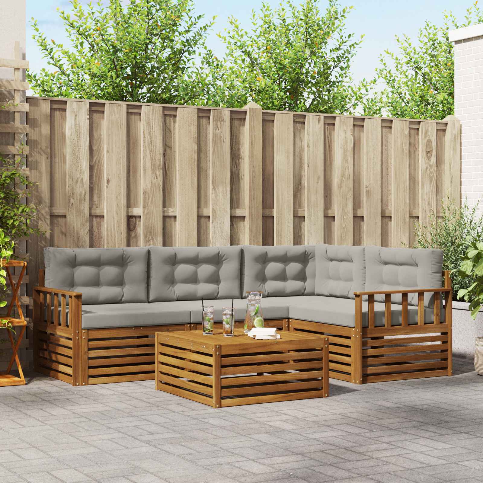 Buiten bankenset met kussen 5 pcs Natuurlijk en Lichtgrijs – afbeelding 1