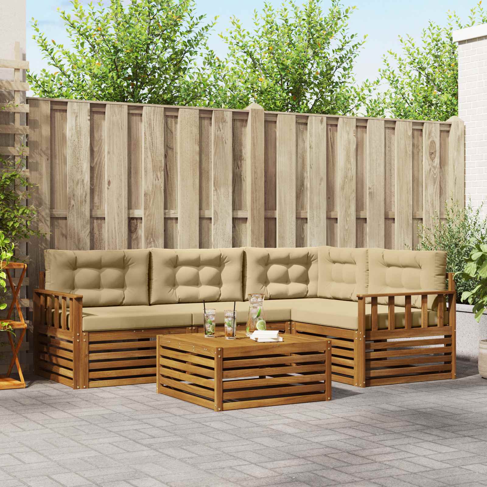 Buiten bankenset met kussen 5 pcs Natuurlijk en Beige – afbeelding 1