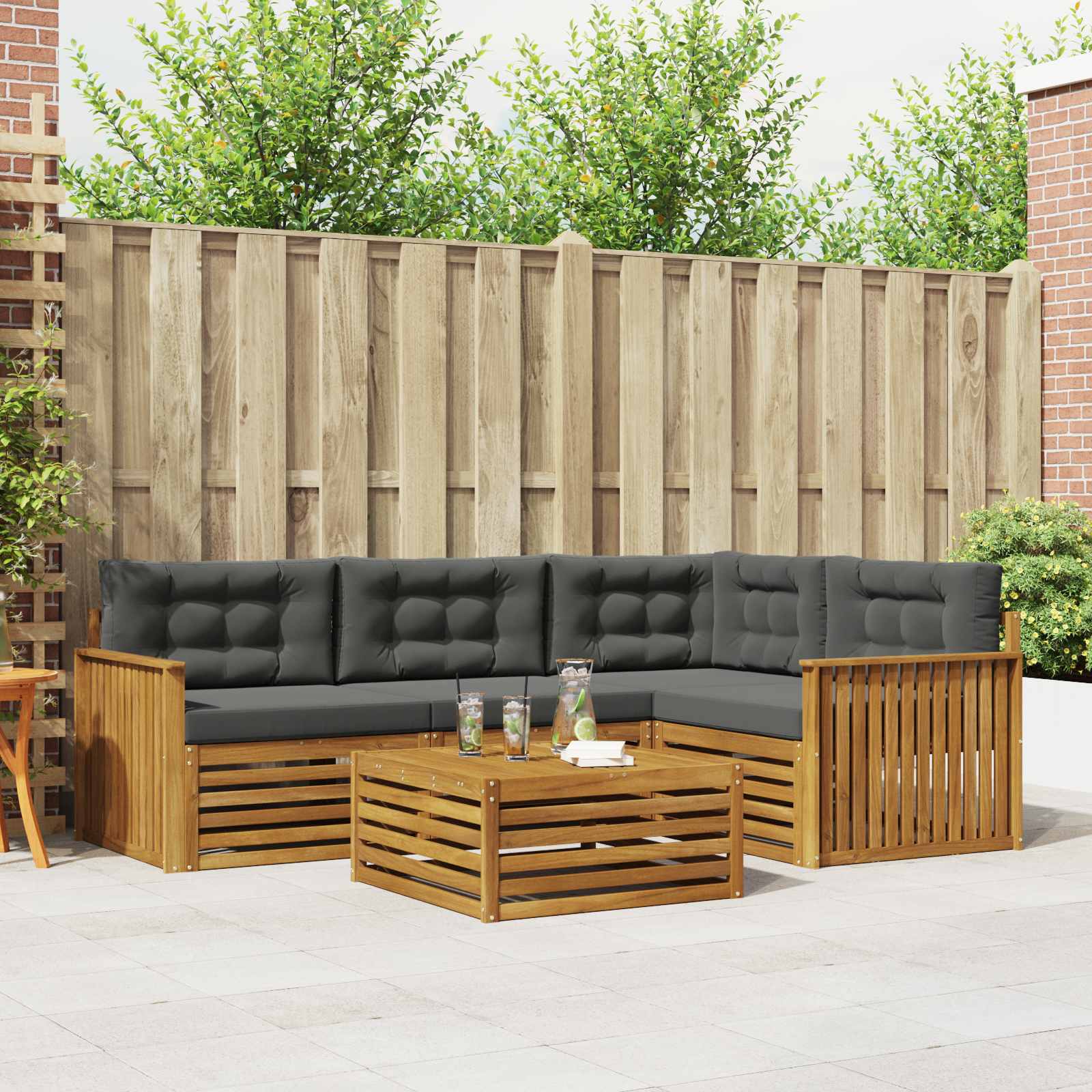 Buiten bankenset met kussen 5 pcs Natuurlijk en Antraciet
