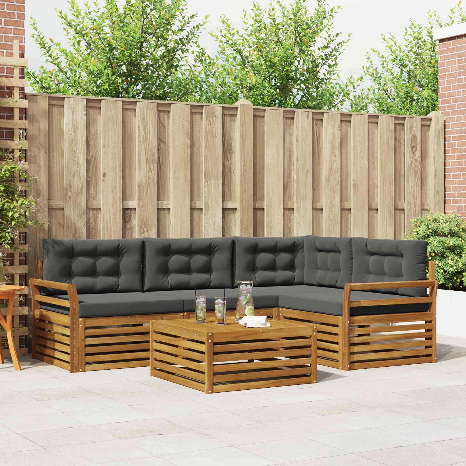 Buiten bankenset met kussen 5 pcs Natuurlijk en Antraciet