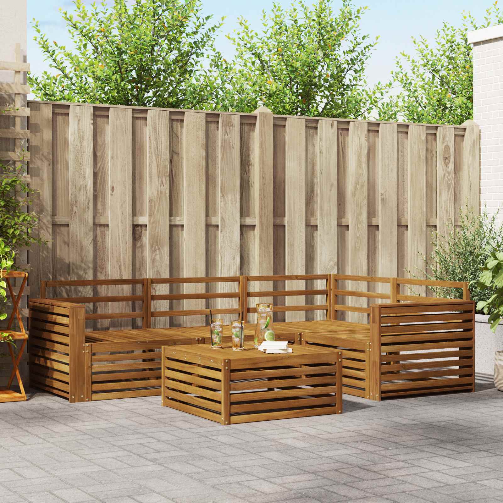 Buiten bankenset 5 pcs Naturel Massief Acaciahout