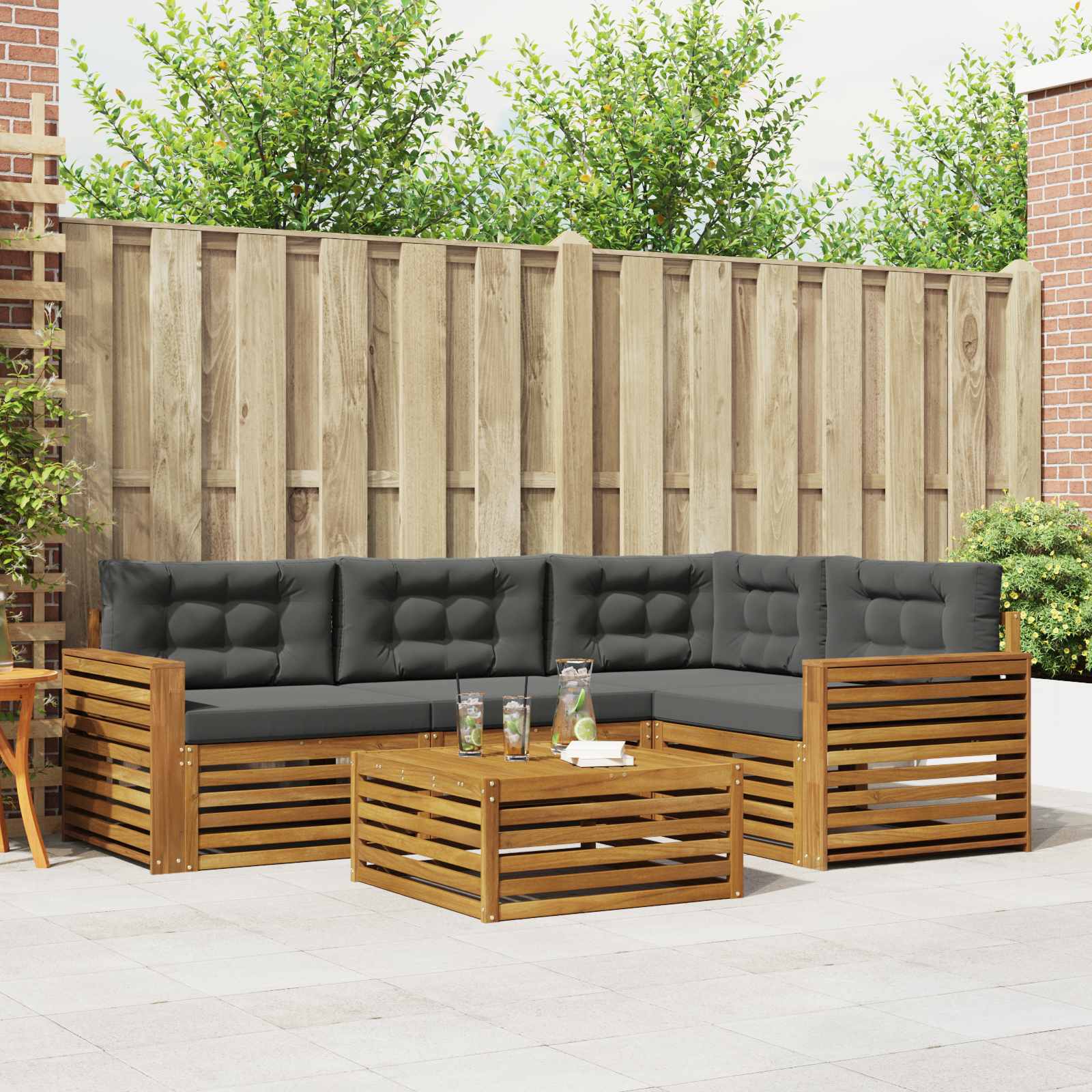 Buiten bankenset met kussen 5 pcs Natuurlijk en Antraciet – afbeelding 1